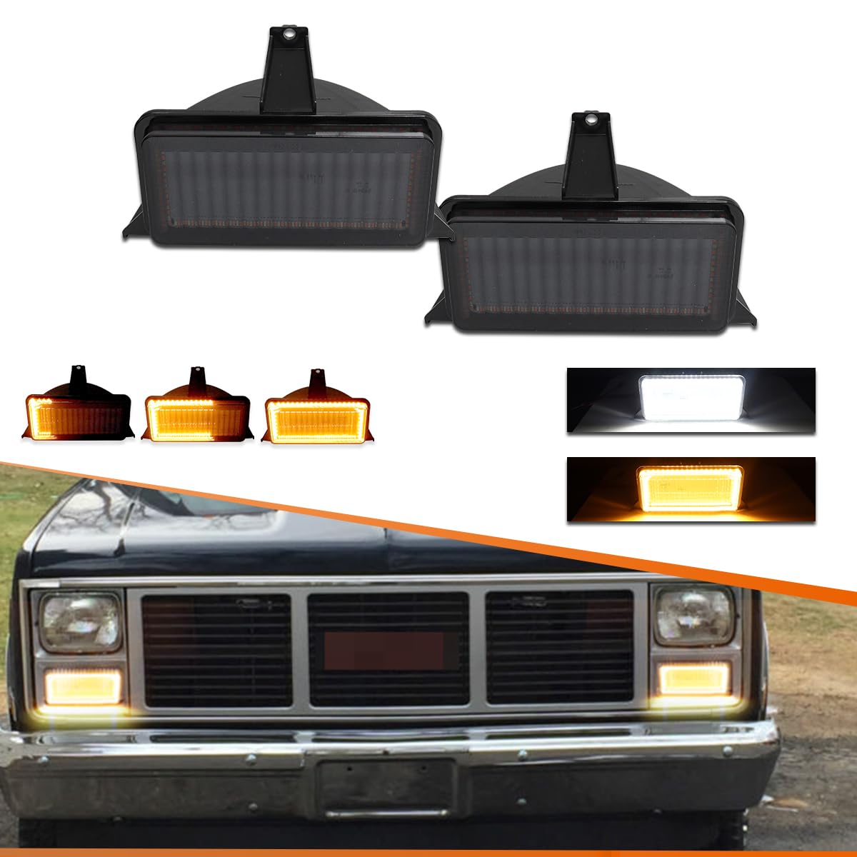 Smoked Black Lens Front Turn Signal & Parking Lamps for 1983-87 Chevrolet GMC Pickup Truck - Durable Replacement Lights for Off-Road & Daily Driving