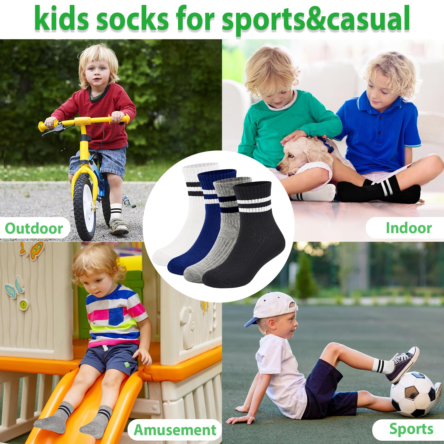 **Boys & Girls Cotton Athletic Crew Socks - 5 Pairs Pack for Kids 1-12 Years | Comfortable & Durable for School, Sports & Daily Wear**