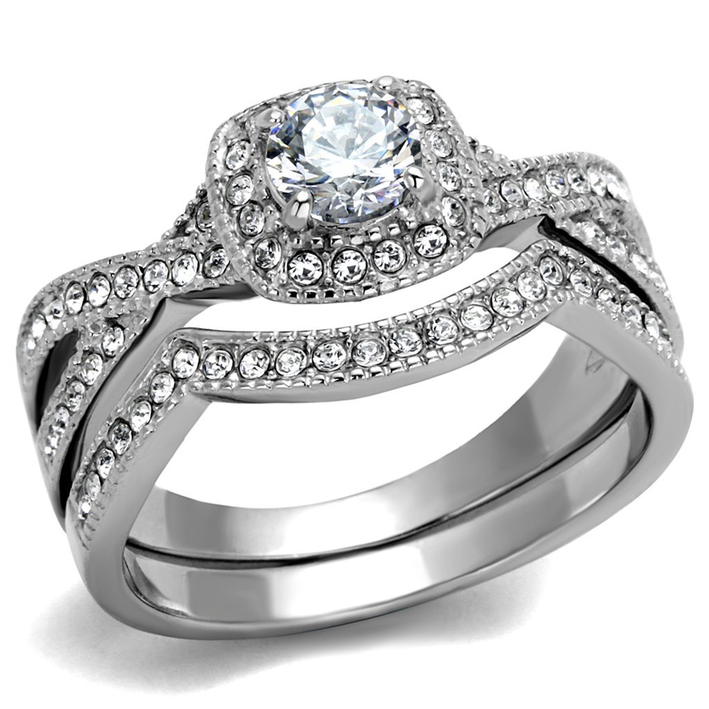 His & Her Wedding Rings Set - Silver Stainless Steel & Titanium Bands for Couples