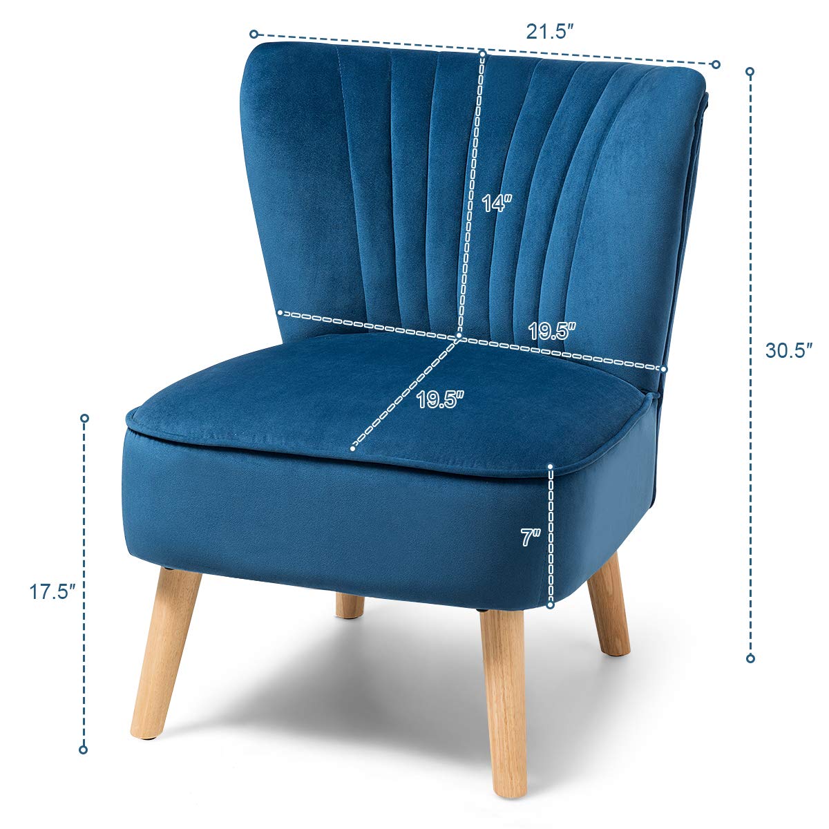 Giantex Set of 2 Velvet Accent Chairs with Wood Legs - Modern Upholstered Armless Wingback Club Chairs, Thickly Padded for Living Room, Bedroom, Office & Lounge - Comfortable Seating for Home Decor & Relaxation