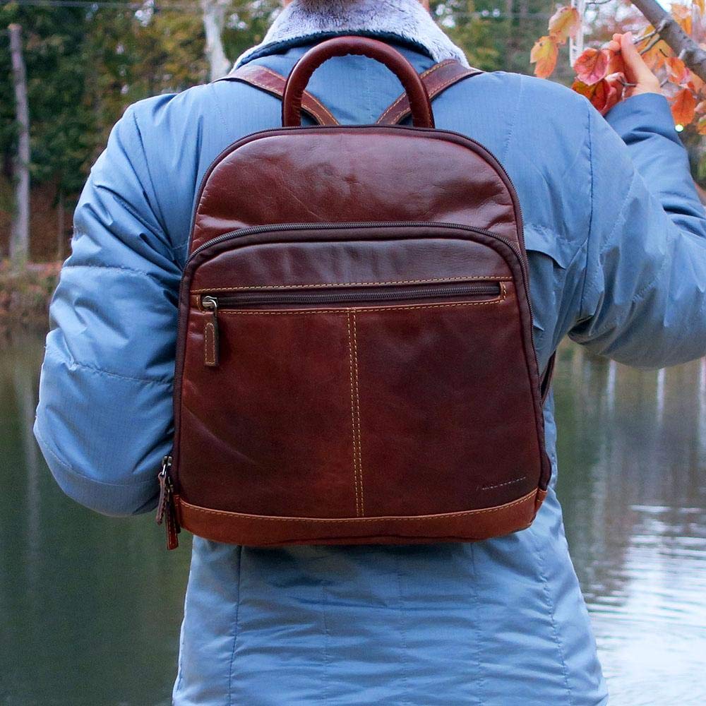 Jack Georges Voyager Small Backpack #7835 - Genuine Leather Brown Backpack for Men & Women | Perfect for Travel, Work, School & Everyday Use