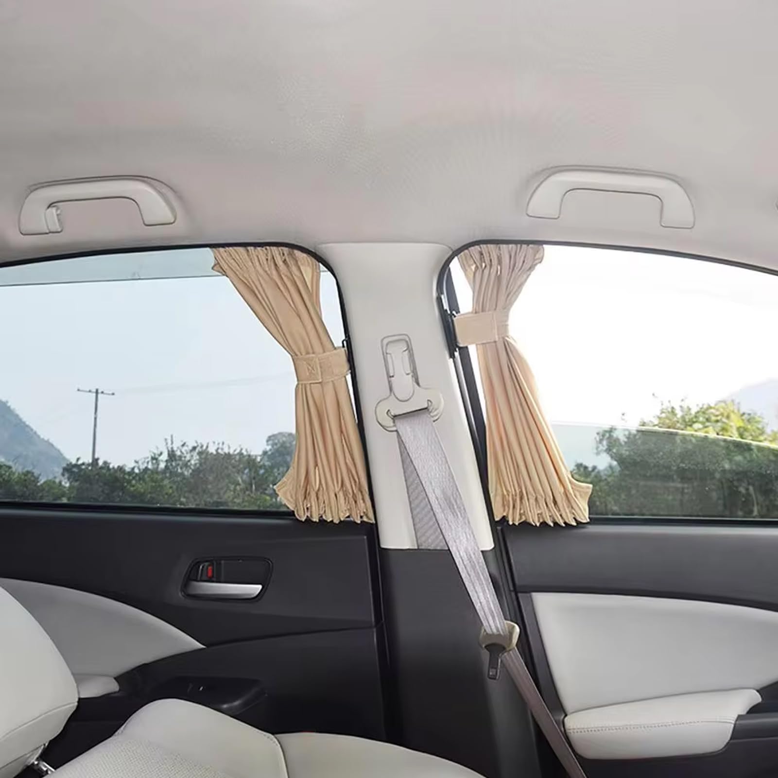 2Pcs Removable Slidable Car Side Window Curtains - Foldable Sunshade for Automobile Windows, UV Protection & Privacy (Beige) - Perfect for Road Trips, Baby Protection & Summer Driving