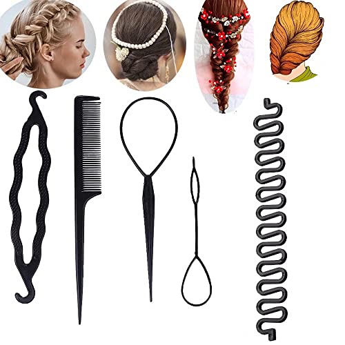 LOCANS Hair Styling Tool Set - DIY Tail Hair Loop, Ponytail Flipper, French Braiding & Twist Plait Tool (1 Set) for Easy Updos & Party Hairstyles