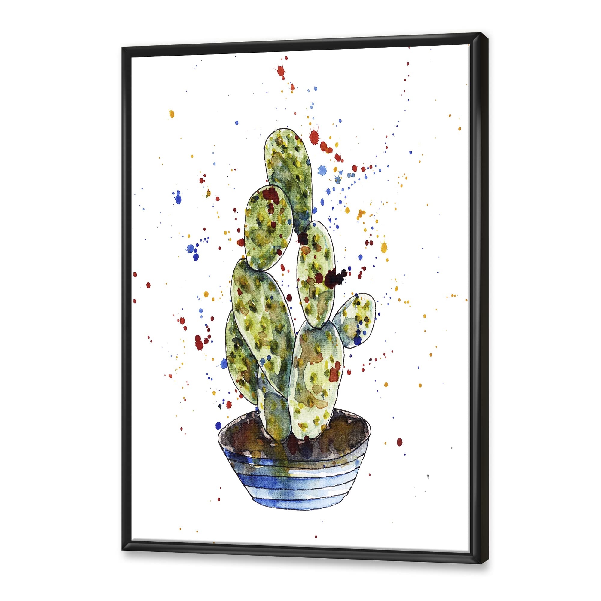 DesignQ Cactus Houseplant Wall Art - Traditional Framed Canvas Print for Home & Office Decor | Perfect for Living Room, Bedroom, or Workspace
