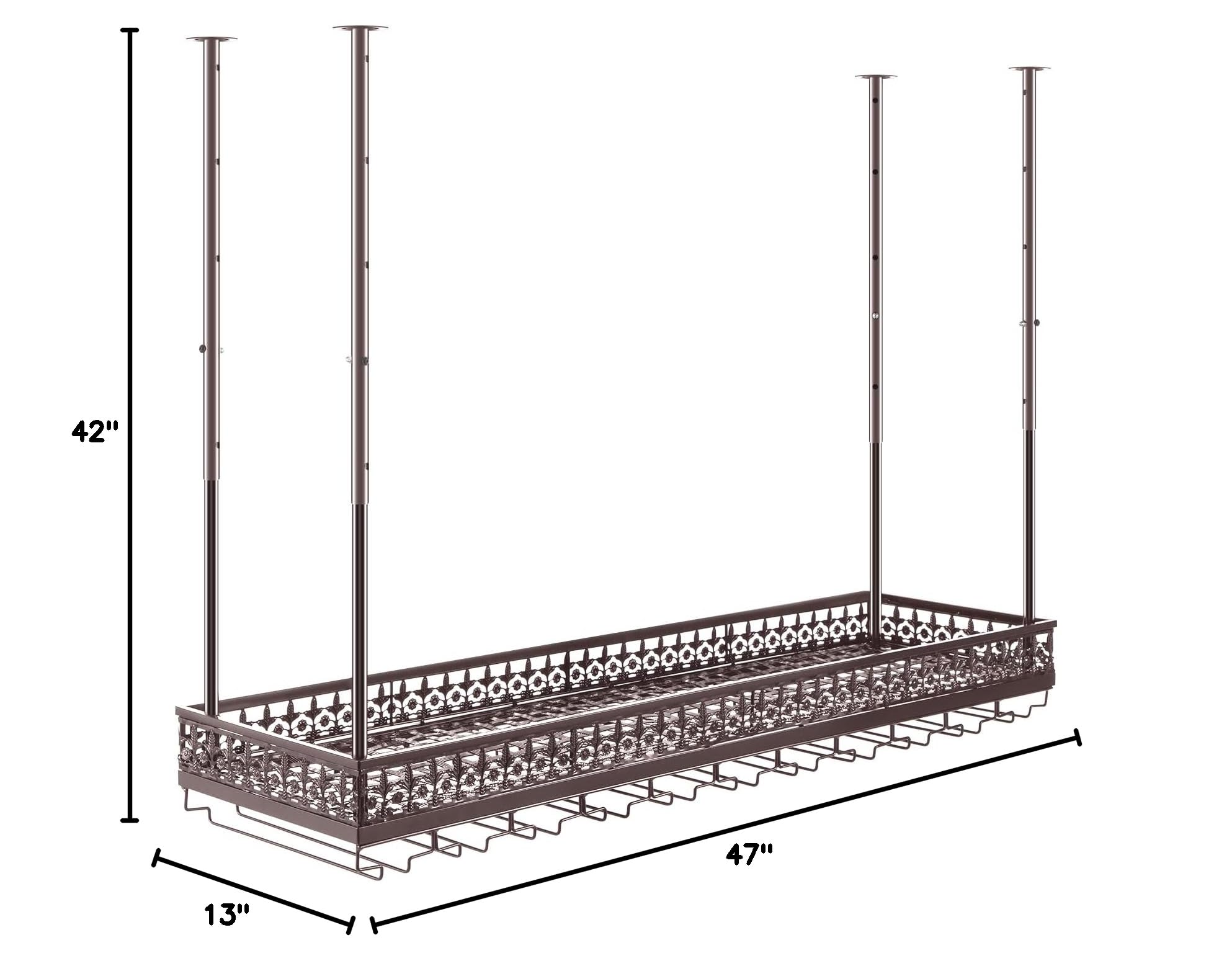 VEVOR Copper Ceiling Wine Glass Rack - 46.9 x 13 Inch Adjustable Height (18.9-35.8 Inch) - Holds 33 Glasses & 33 lbs - Modern Style for Home Bar, Restaurant, or Wine Cellar Storage