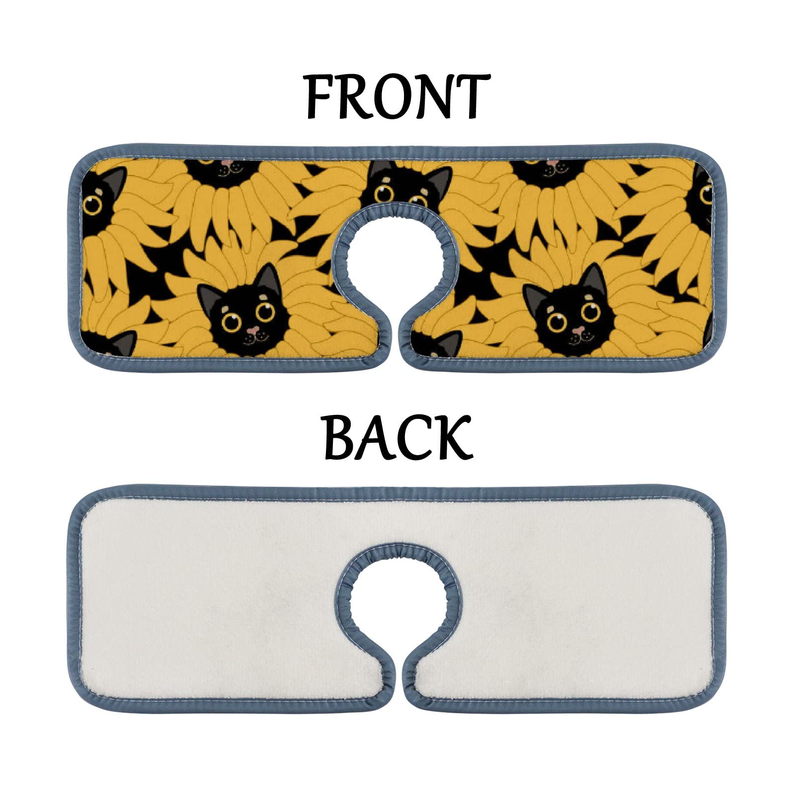 Sunflower Black Cat Sink Faucet Splash Guard - 4 Pack Absorbent Countertop Mats for Kitchen & Bathroom - Waterproof RV Tap Protector Pads to Prevent Stains | Perfect for Home, RV, and Office Use