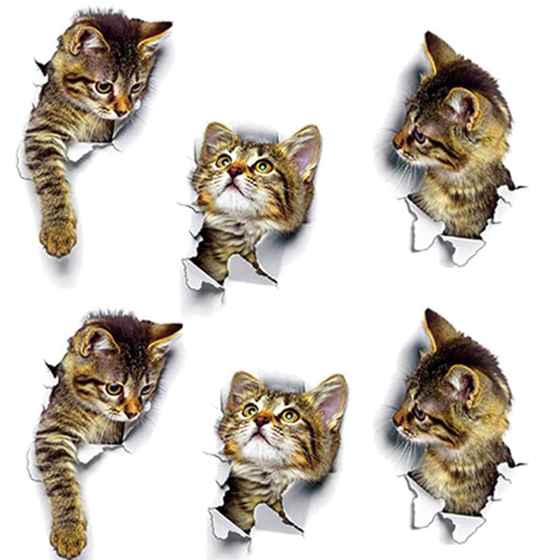 3D Realistic Cat Wall Stickers - 6 Pack Cute Toilet Lid Decals, Waterproof Bathroom Decor for Home & Office - Perfect for Pet Lovers, Kids Rooms & DIY Projects