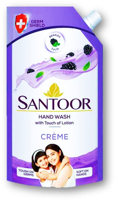 Santoor Hand Wash with Lotion Creme - 750ml Moisturizing Liquid Soap for Soft Hands | Ideal for Home, Kitchen, Bathroom & Office Use