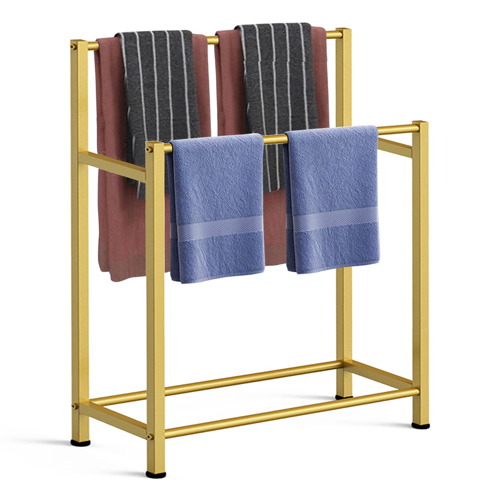 Modern Gold Standing Towel Rack - Freestanding Bathroom Towel Hanger for Pool, Kitchen & Washroom - Easy Assembly Space-Saving Design - Perfect for Home, Spa & Outdoor Use