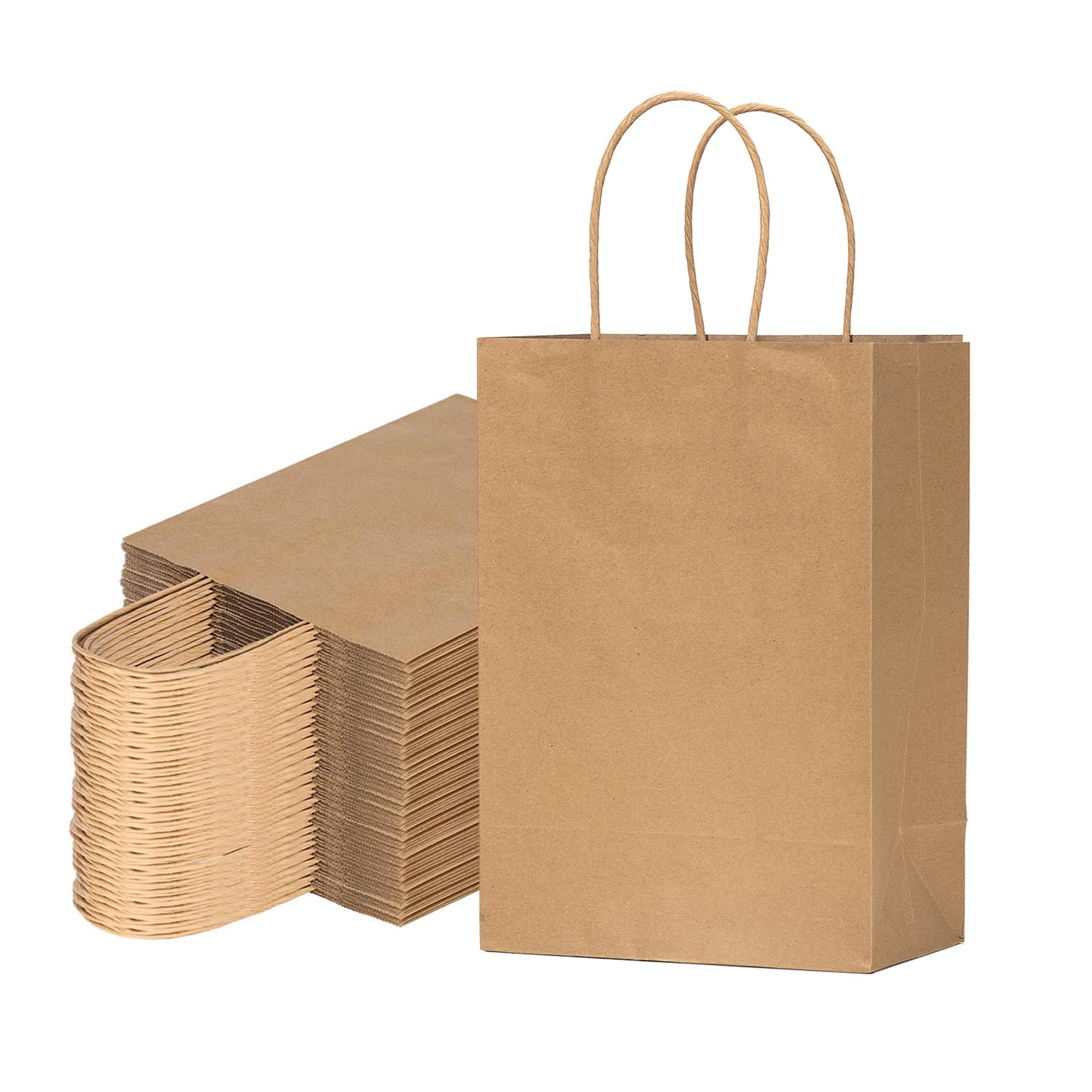Vanhel 50-Pack Brown Kraft Gift Bags with Handles - 8x4.25x10.5 Inch Bulk Shopping Bags for Parties, Retail, Merchandise & Favors | Eco-Friendly Paper Bags for Birthday Gifts, Wedding Favors & Store Packaging