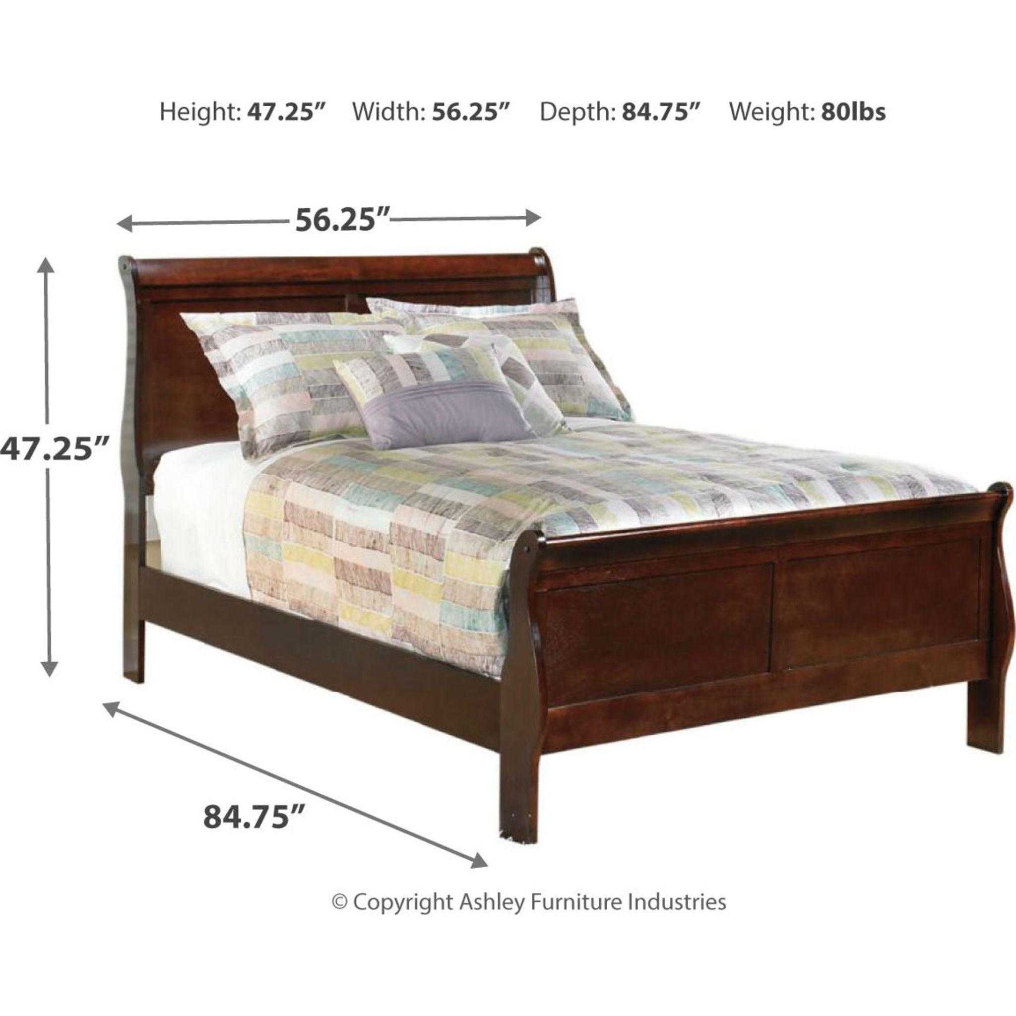 Alisdair Dark Brown Sleigh Bed Frame - Queen Size Wooden Bed with Upholstered Headboard - Perfect for Master Bedroom & Guest Room Decor