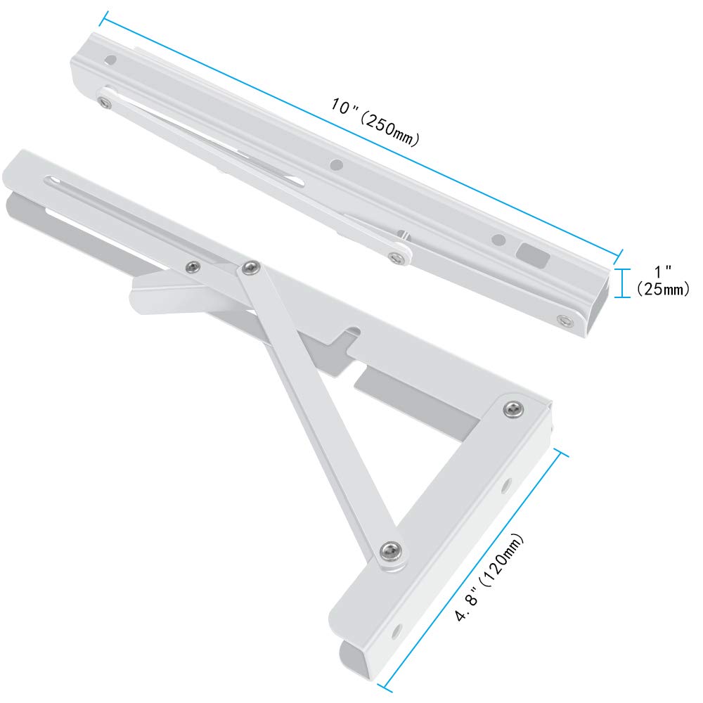 Heavy Duty Folding Shelf Brackets 2 Pack - 300lb Max Load for Wall Mounted Tables & Benches - Space Saving (10