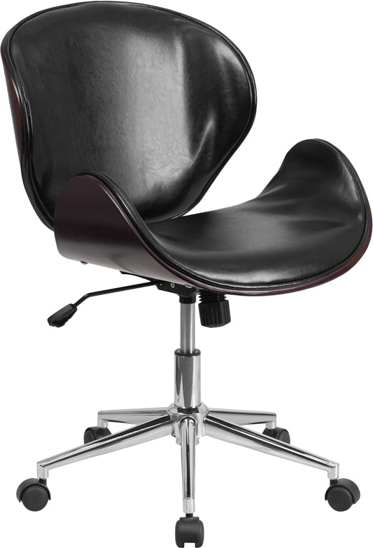 Premium Black LeatherSoft FLASH Tana Mid Back Walnut Wood Conference Office Chair - Ergonomic Executive Desk Chair for Home & Business Workspaces