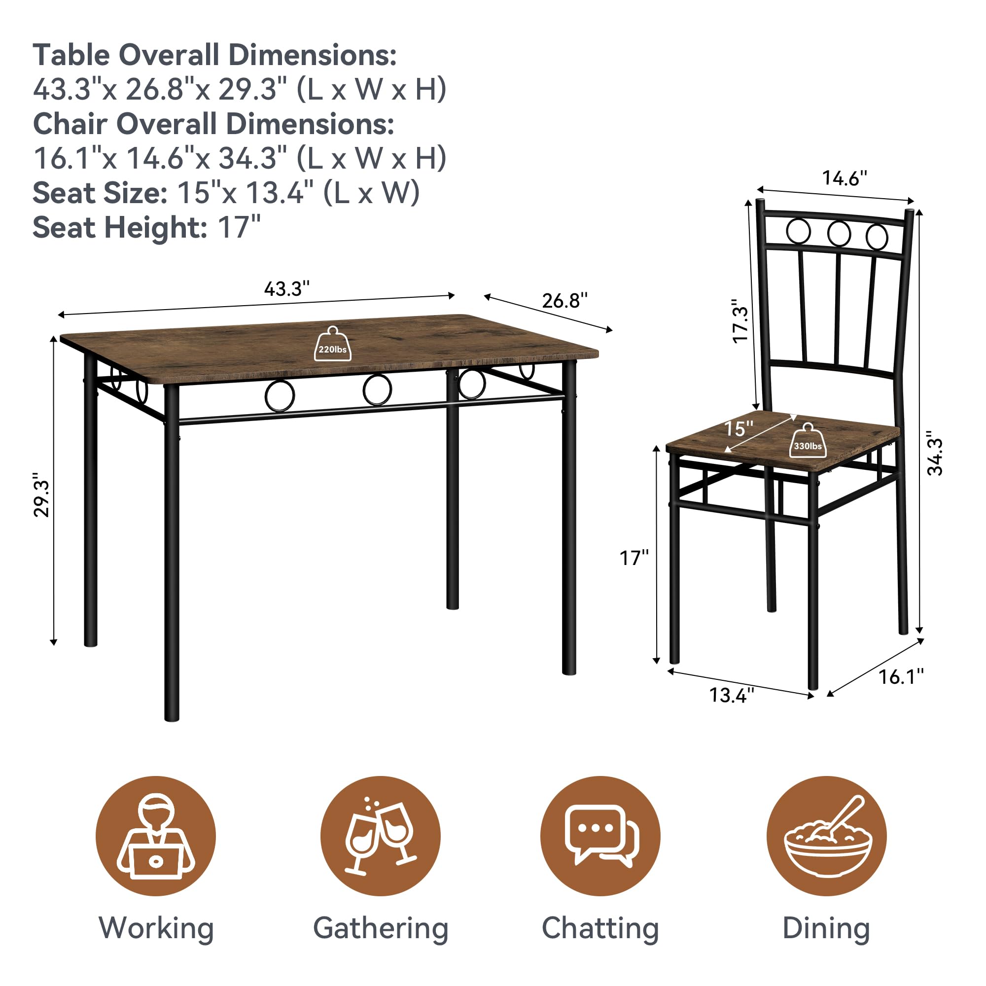 5-Piece Retro Brown Dining Table Set for 4 - Space-Saving Rectangular Kitchen Table with 4 Chairs - Perfect for Small Spaces, Apartments & Dinettes - Ideal for Family Meals, Breakfast Nooks & Cozy Dining Areas