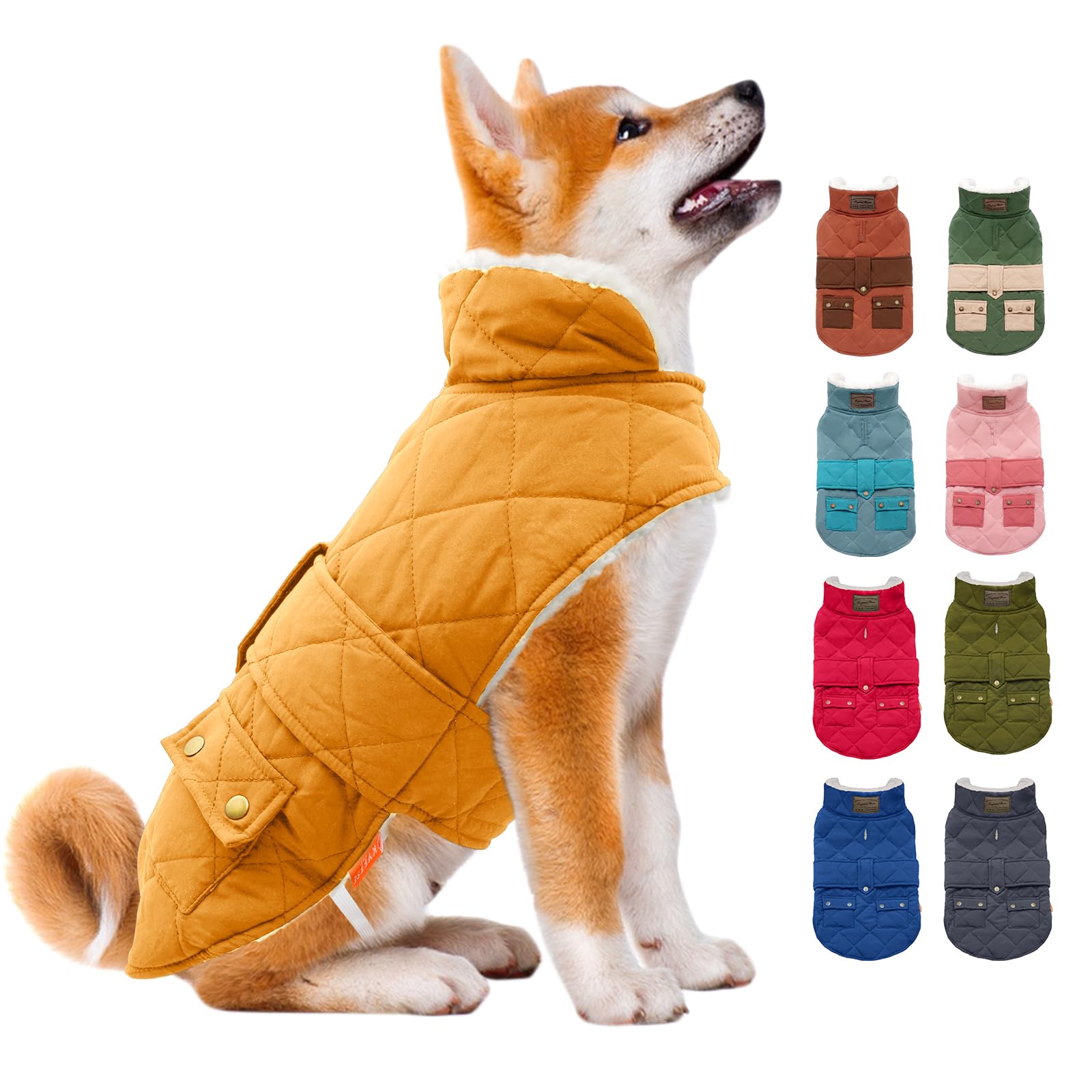 KYEESE Winter Dog Jacket - Windproof Padded Sherpa Dog Vest with Leash Hole for Small Dogs | Cold Weather Coat for Chihuahua, Pomeranian, Yorkie | Outdoor Walking & Winter Adventures (Yellow)