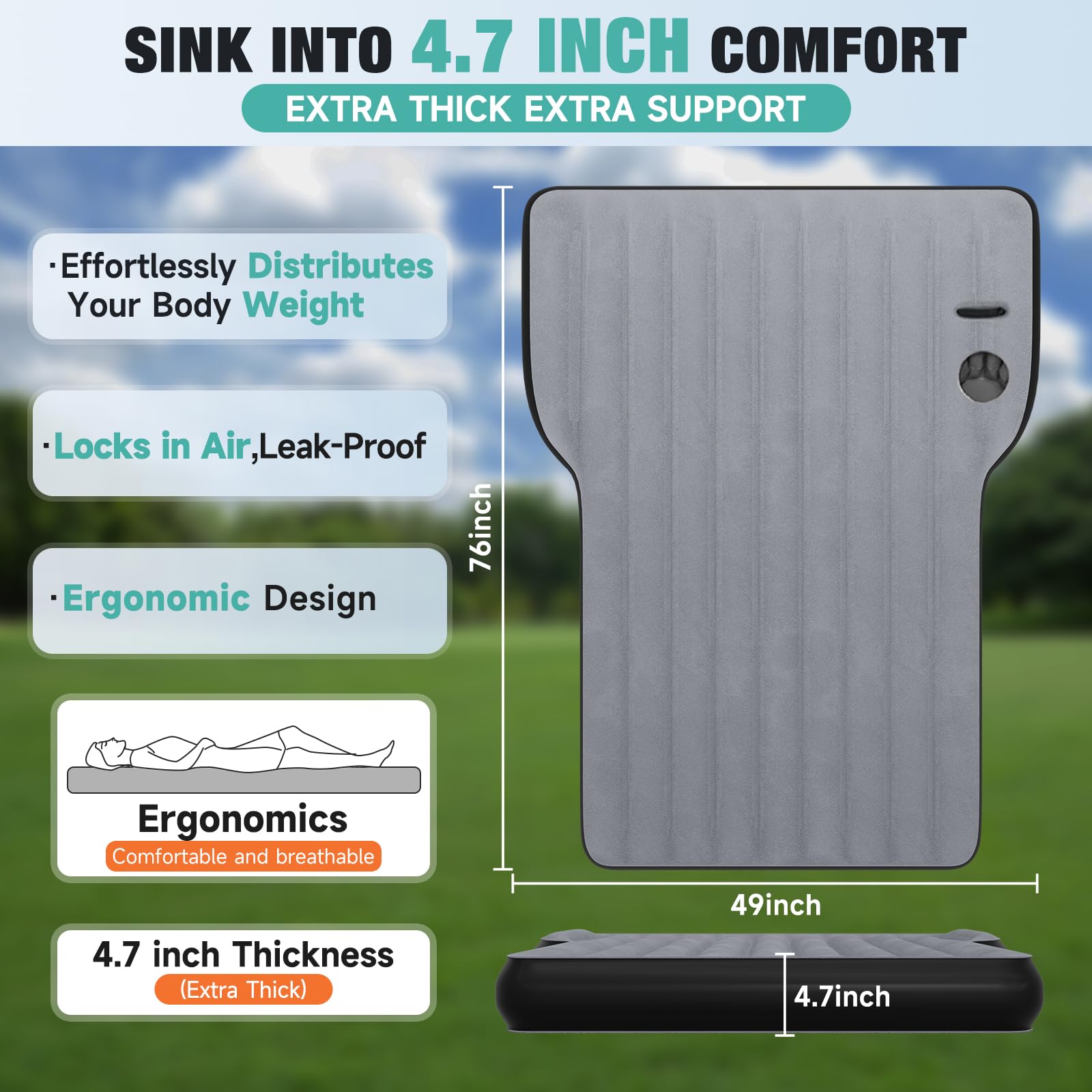 Tesla Model Y Air Mattress - Portable Inflatable SUV Camping Mattress with Built-in Pump & Storage Bag | Foldable Travel Bed for Tesla Model Y & SUVs | Perfect for Road Trips, Camping & Outdoor Adventures (Grey)
