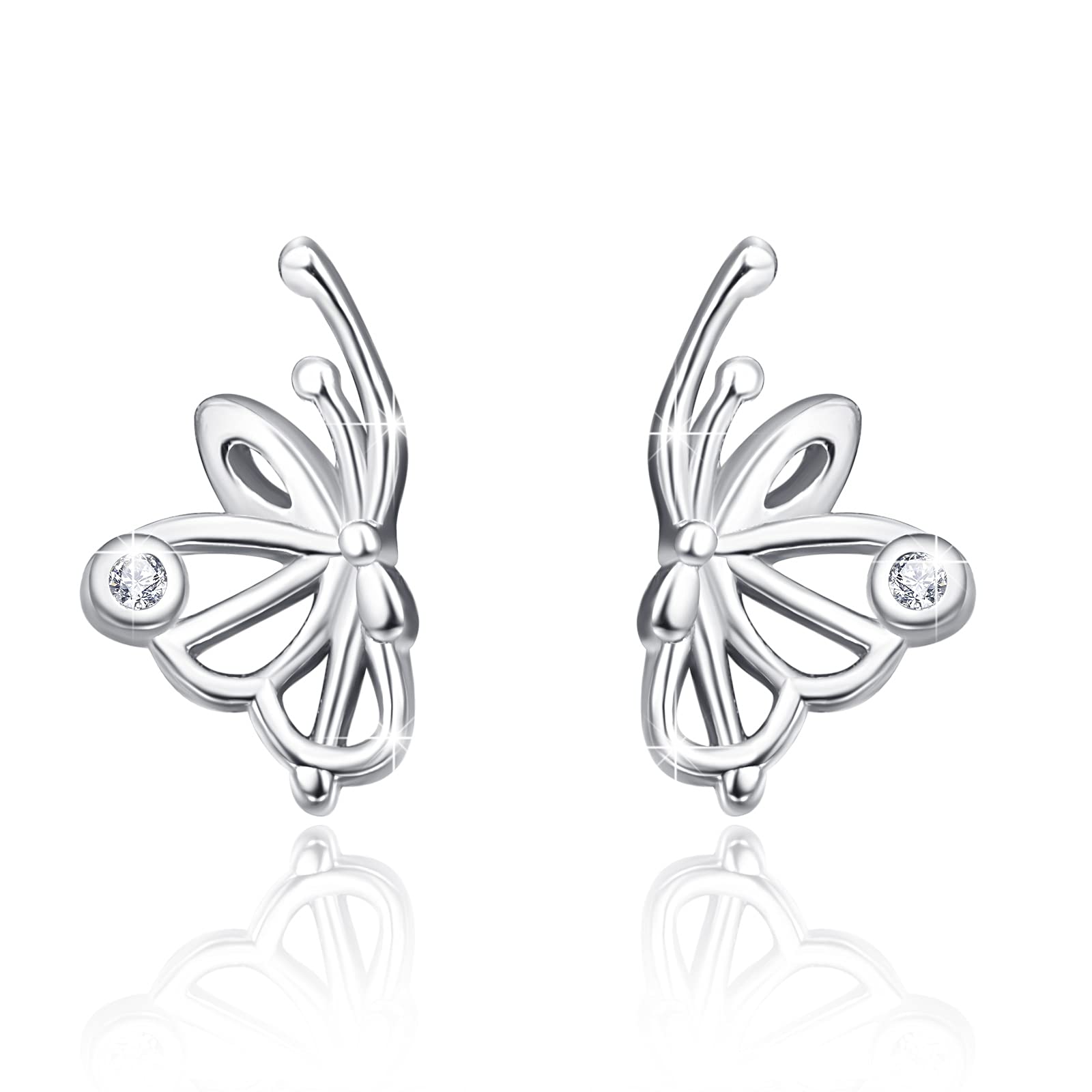 OHAYOO 925 Sterling Silver Hypoallergenic Butterfly Stud Earrings for Women - Dainty Cubic Zirconia Butterfly Jewelry Gift for Her | Perfect for Everyday Wear, Date Nights & Special Occasions