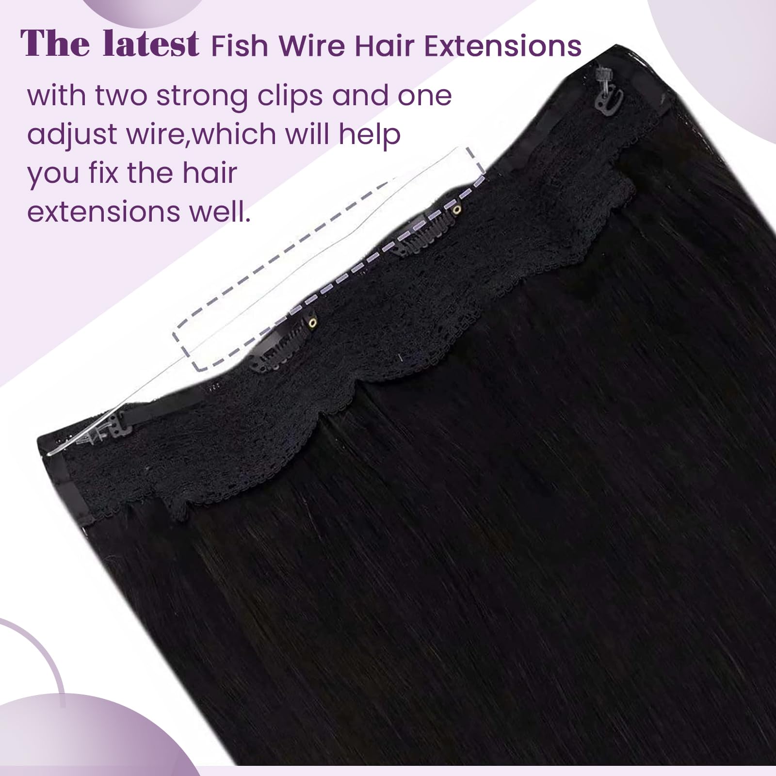 LaaVoo 20 Inch Human Hair Extensions - 100g Natural Black Invisible Wire Hair Extensions for Women | Real Human Hair for Volume & Length | Perfect for Daily Wear, Parties & Special Occasions