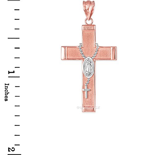 10K Two-Tone Rose Gold Latin Cross Guadalupe Rosary Necklace - Religious Jewelry for Women, Catholic Gifts, Baptism & First Communion Accessories