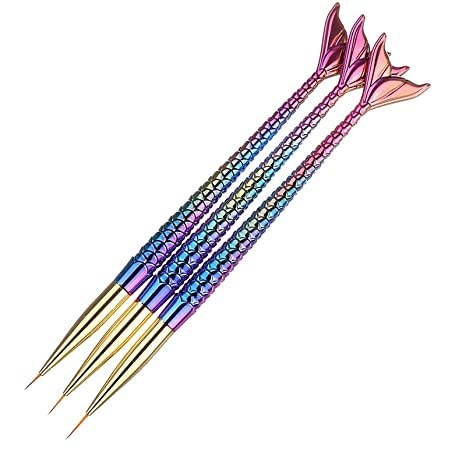 INOG 3-Piece Mermaid Line Nail Art Brush Set - Professional Detailing Brushes for Nail Painting, DIY Manicure & Kids Nail Art | Perfect for Home Salon, Party Nail Designs & Gift Giving