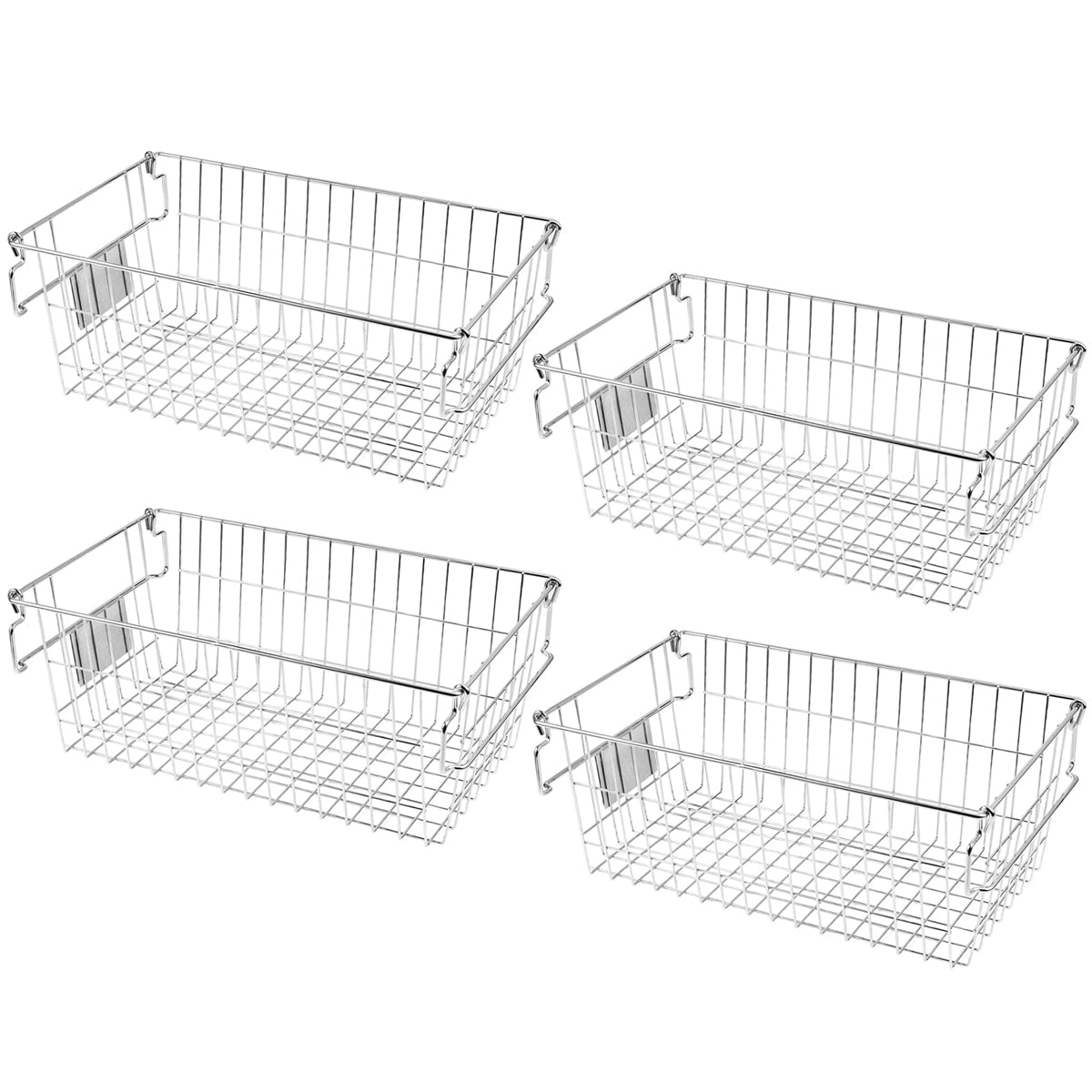 Stackable Metal Wire Chest Freezer Baskets - 4-Piece Set for Organizing Snacks, Vegetables & Fruits | Large Pantry & Freezer Storage Bins with Tag Slots | Perfect for Kitchen, Grocery Store & Restaurant Organization