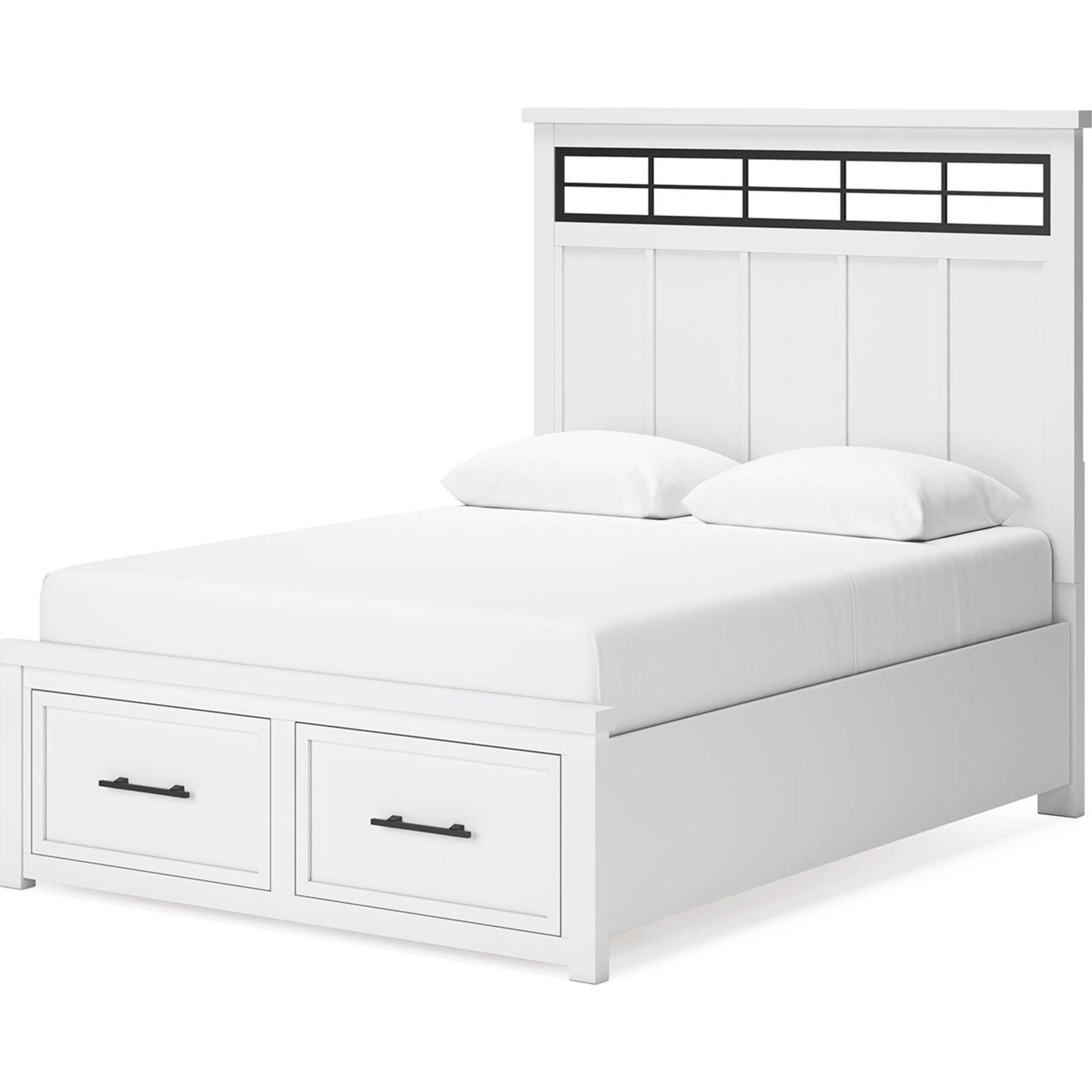 Ashbryn Queen Size Storage Bed Frame with Headboard - White & Natural Finish for Modern Bedroom, Guest Room, or Dorm