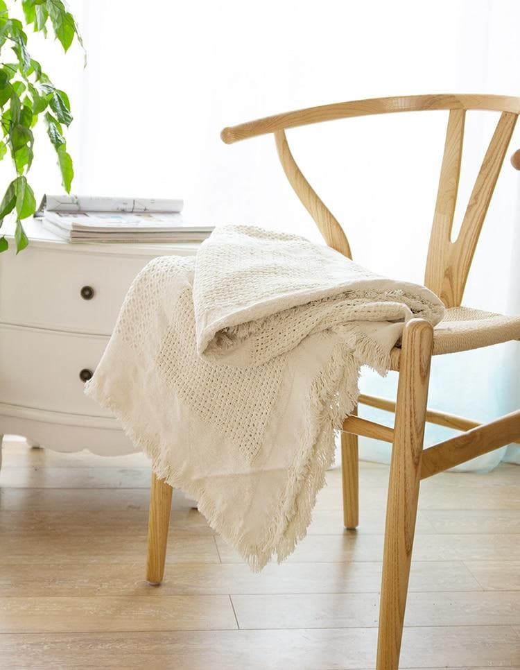 Bohemian Natural Cotton Throw Blanket - Soft & Cozy Handwoven Cotton Blanket for Couch, Bed, Sofa - Perfect for Home Decor, Living Room, Outdoor Picnics & Cozy Nights
