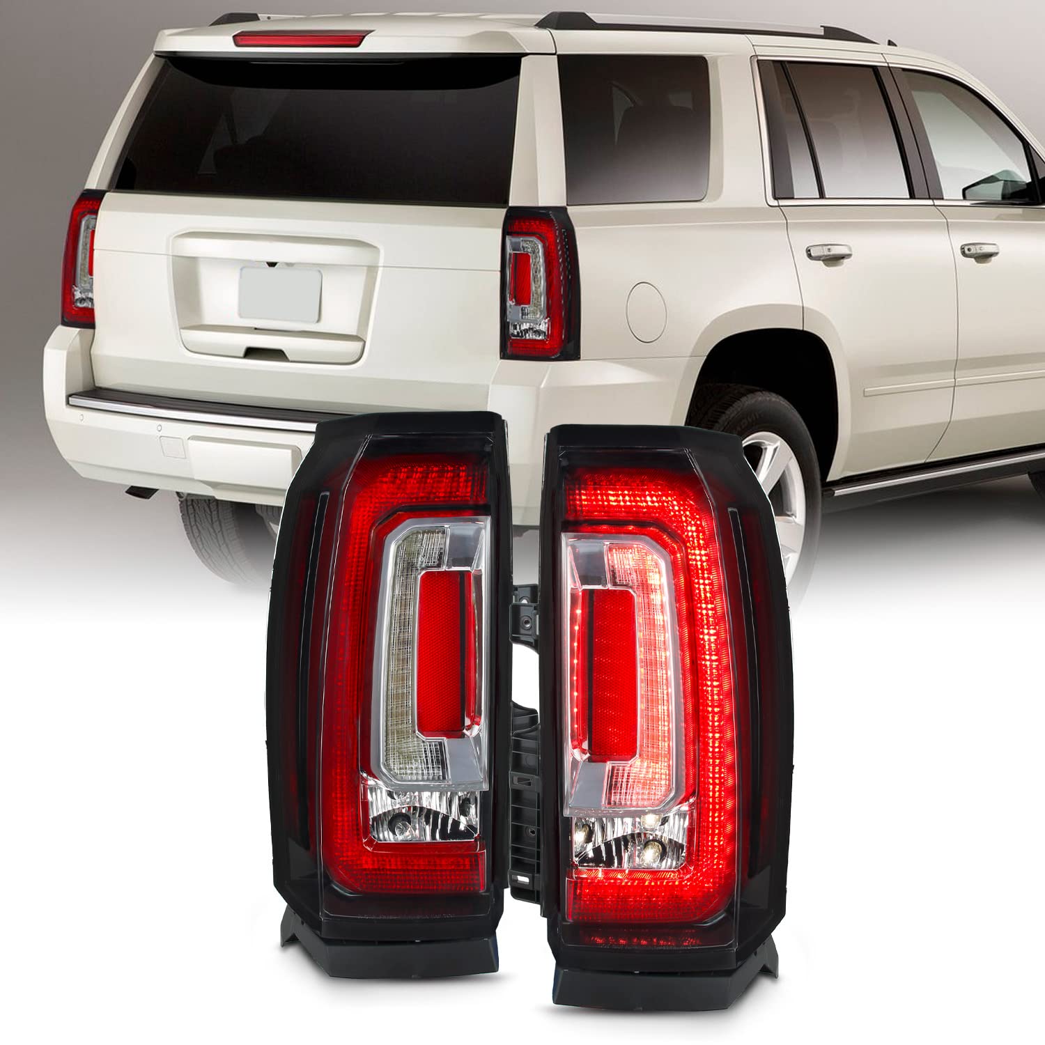 AKKON LED Tail Lights for 2015-2020 Chevy Tahoe & GMC Yukon - OE Style Black Brake Lamps - Upgrade Your Vehicle's Rear Lighting for Enhanced Safety and Style
