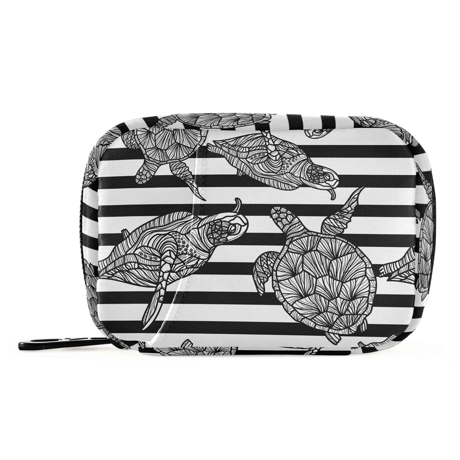 Naanle 7-Day Pill Organizer - Black & White Striped Turtle Design - Portable Travel Pill Case with Zipper - Compact Vitamin Supplement Holder for Home, Office & Travel Use