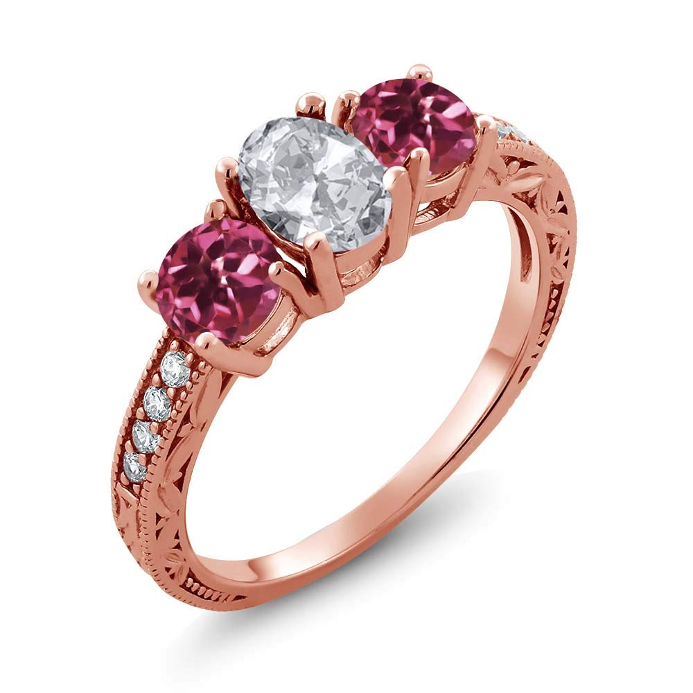 2.07 Ct Oval White Topaz & Pink Tourmaline Ring in 18K Rose Gold Plated Silver | Elegant Gemstone Jewelry for Women | Perfect for Weddings, Anniversaries & Special Occasions
