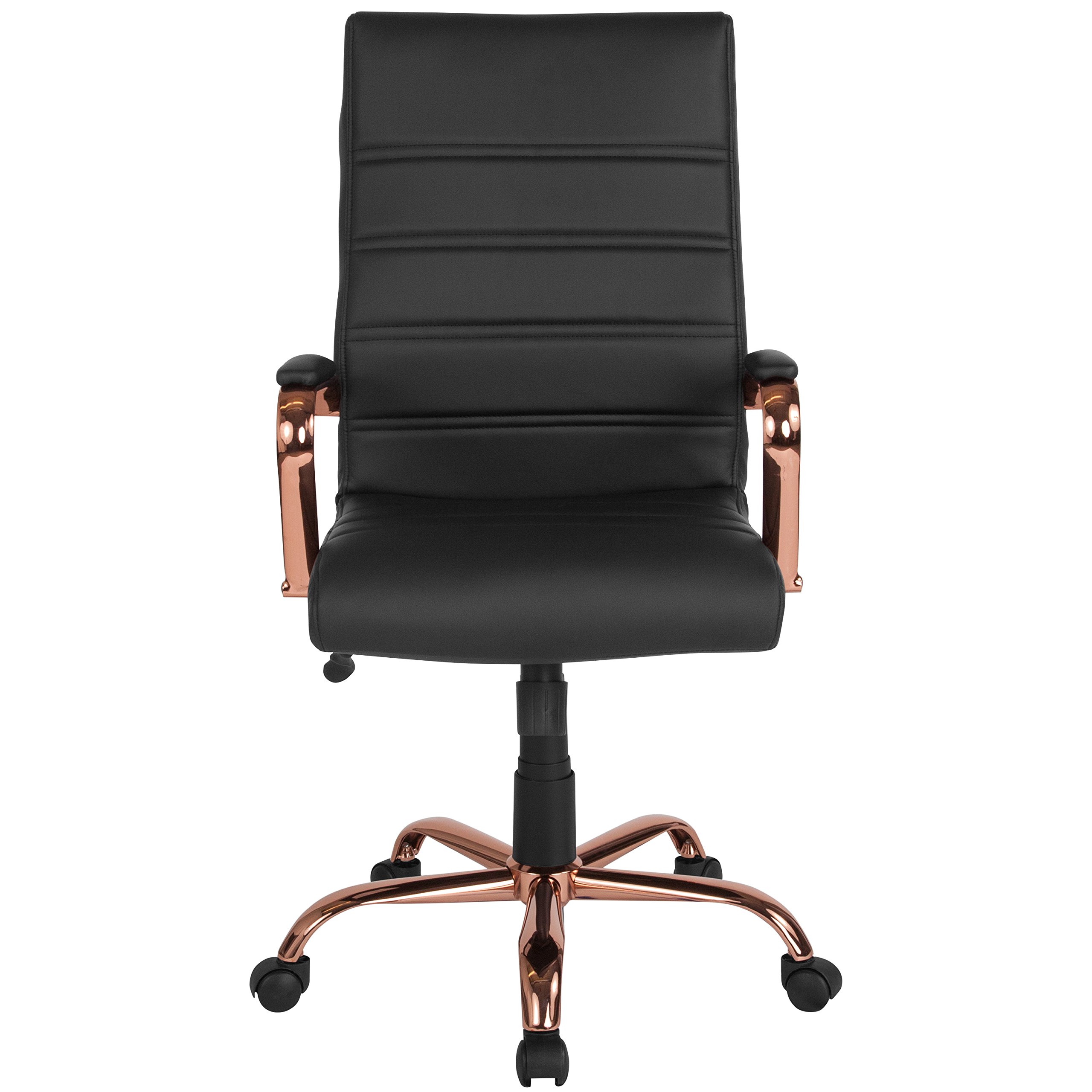 Premium High Back Office Chair - Black LeatherSoft Executive Swivel Desk Chair with Rose Gold Metal Frame - Ergonomic Adjustable Armchair for Home Office, Gaming & Study