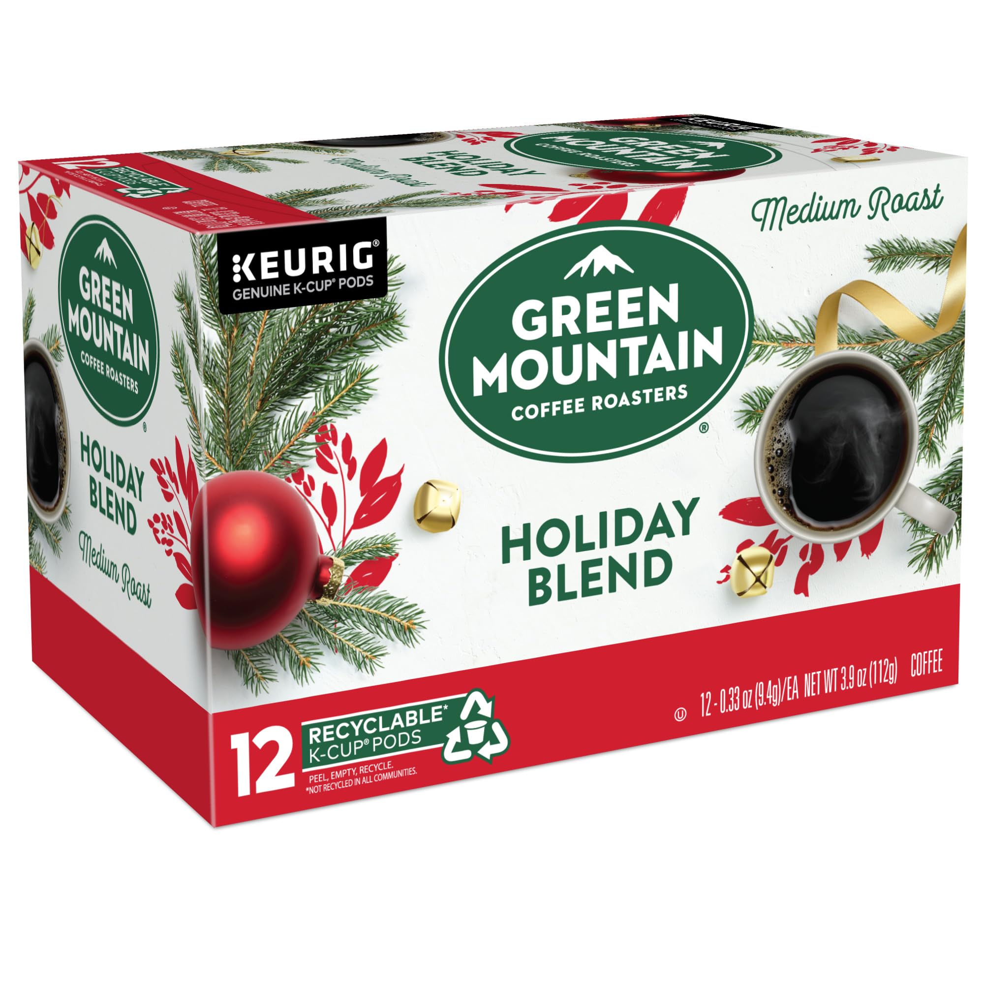Green Mountain Coffee Roasters K-Cups Holiday Blend - 12 Count Single Serve Coffee Pods for Keurig Brewers | Perfect for Christmas Morning & Holiday Gatherings