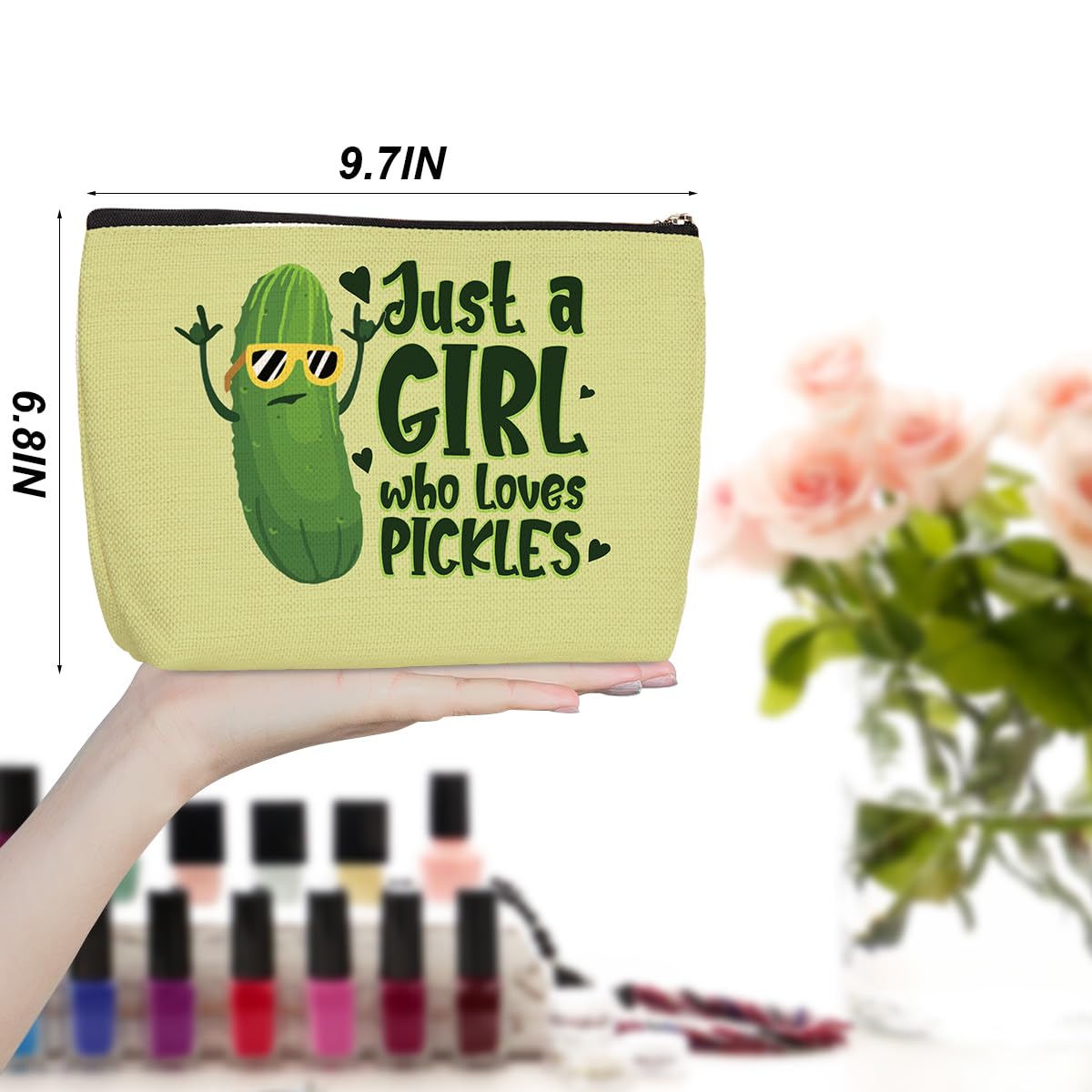 Funny Pickle Makeup Bag - Cute Cosmetic Travel Organizer for Women & Girls | Perfect Gift for Pickle Lovers, Best Friend, Sister, Mom & Chef | Christmas Birthday Present | Great for Skincare Storage & Travel Accessories