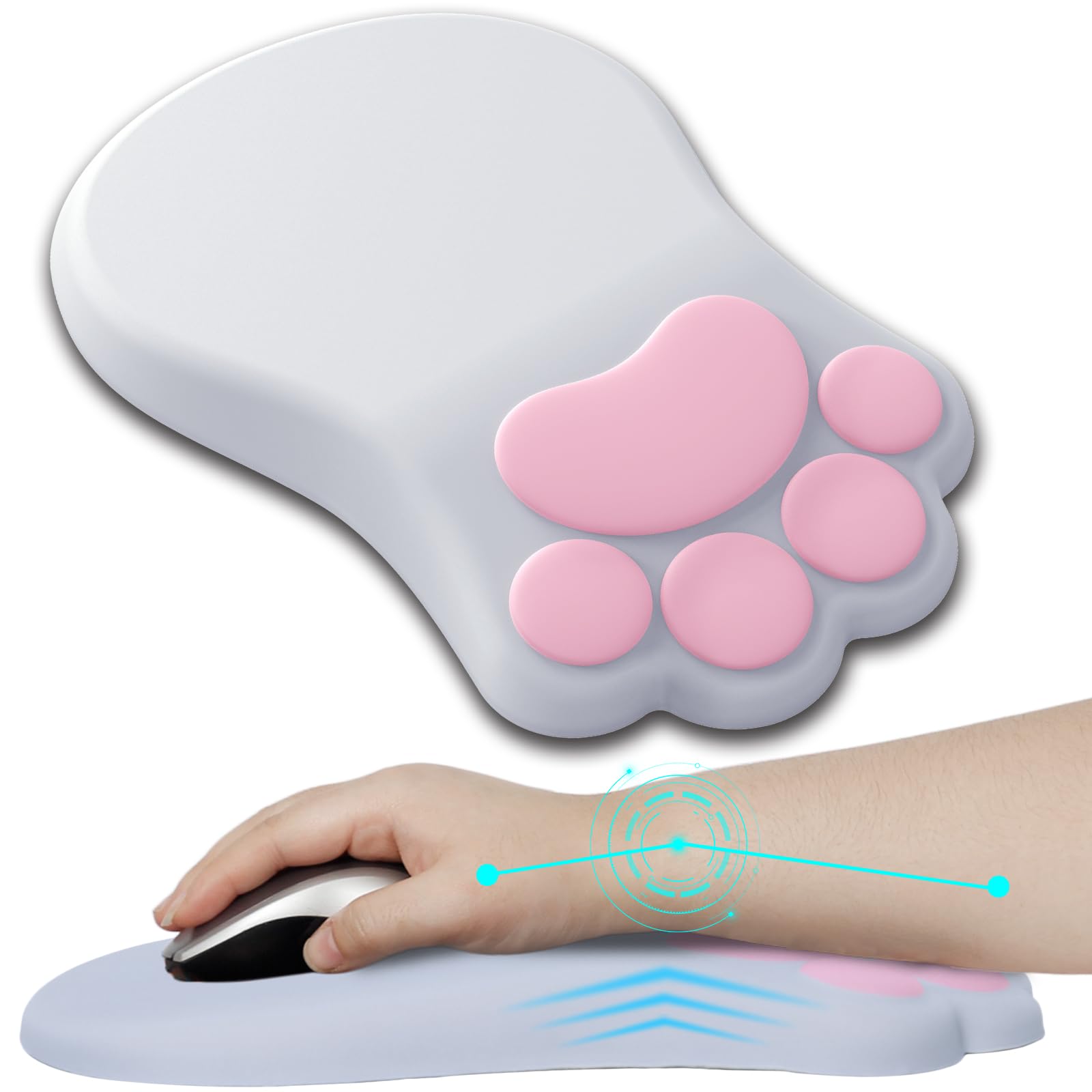 Ergonomic Mouse Pad with Wrist Rest - Cute Cat Paw Design, Comfortable Massage & Pain Relief for Computer Users, Non-Slip PU Base for Desk, Laptop, Gaming & Office Work (Grey) - Perfect for Long Hours of Typing, Gaming & Office Tasks
