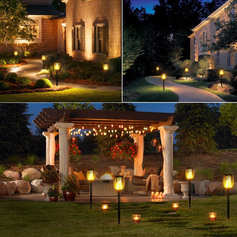96 LED Solar Flame Torch Lights Outdoor Waterproof - 2 Pack Flickering Flame Solar Garden Lights for Pathway, Patio, Yard & Landscape Decoration | Perfect for Backyard Parties, Wedding Decor & Holiday Lighting