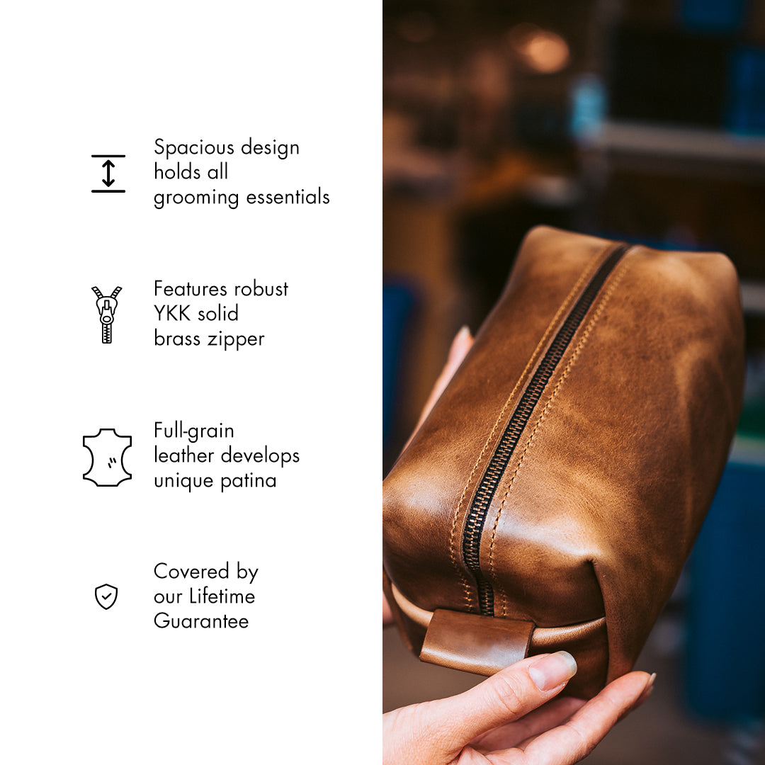 Premium Leather Toiletry Bag for Men & Women - Waterproof Travel Cosmetic Organizer - Perfect for Gym, Business Trips & Vacation Essentials