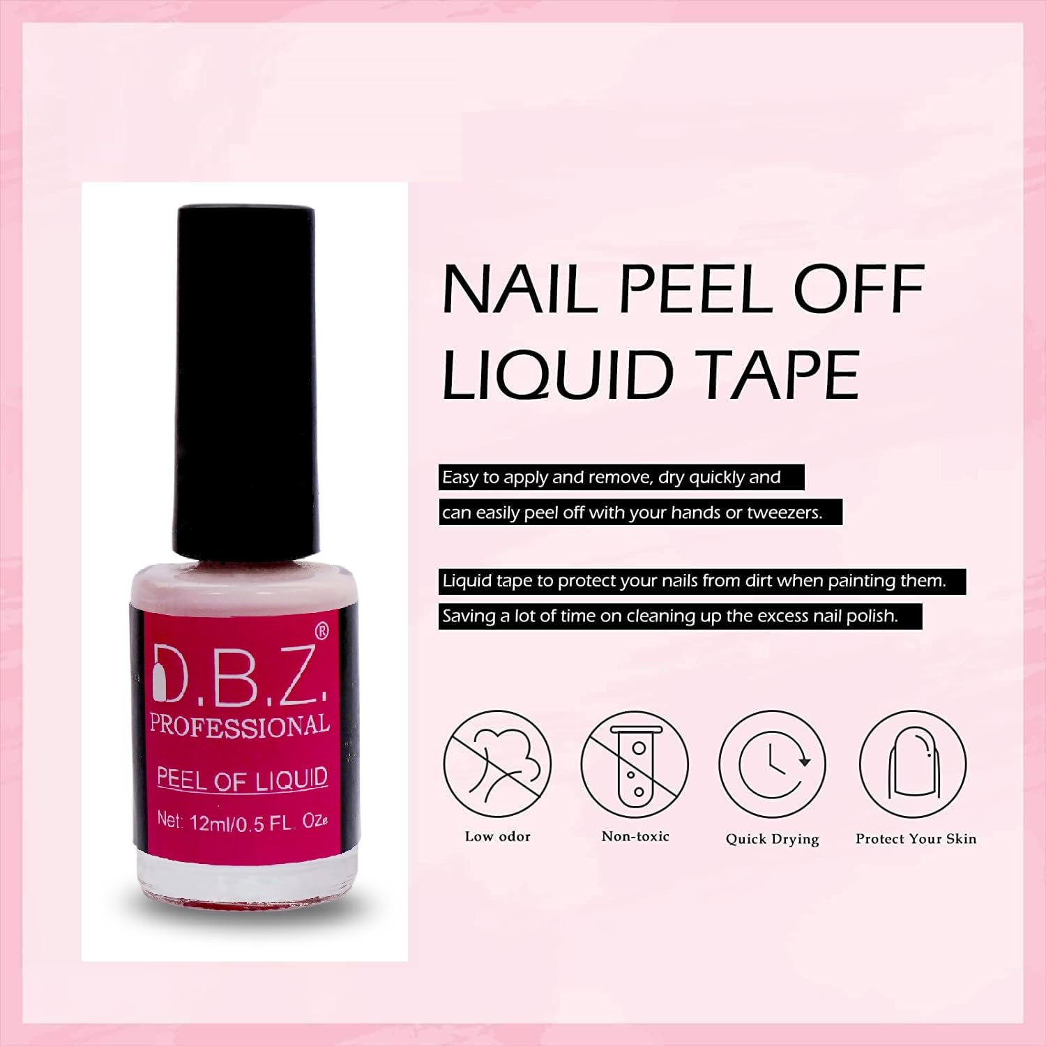 D.B.Z.® 12ml Nail Peel Off Liquid Tape Set – Latex Cuticle Guard & Skin Barrier for Gel Manicure, Includes 2 Free Wooden Cuticle Sticks | Perfect for Nail Art, Polish Protection & DIY Manicures at Home