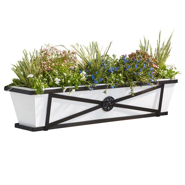 30 Inch The Medallion Tapered Iron Window Box with Oil-Rubbed Bronze Metal Liner - Elegant Flower Planter for Indoor & Outdoor Home Decor, Garden, Patio, and Balcony