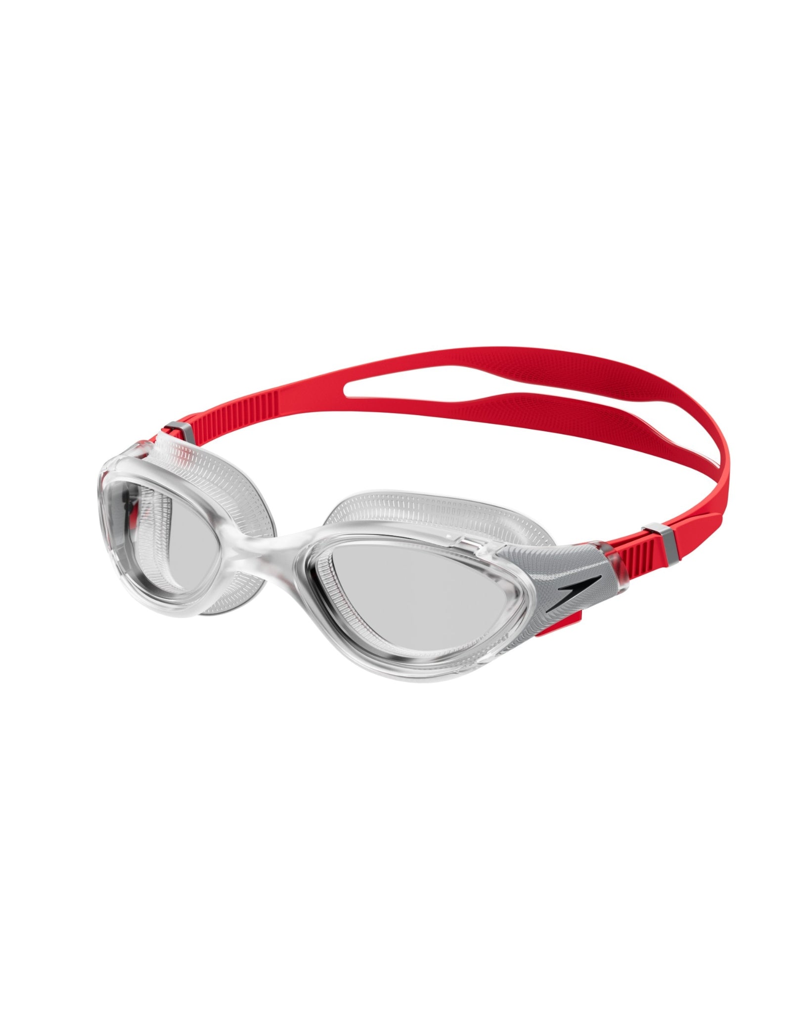 Biofuse 2.0 Swim Goggles - Anti-Fog, UV Protection, Clear Lens with Red Frame for Competitive Swimming & Training