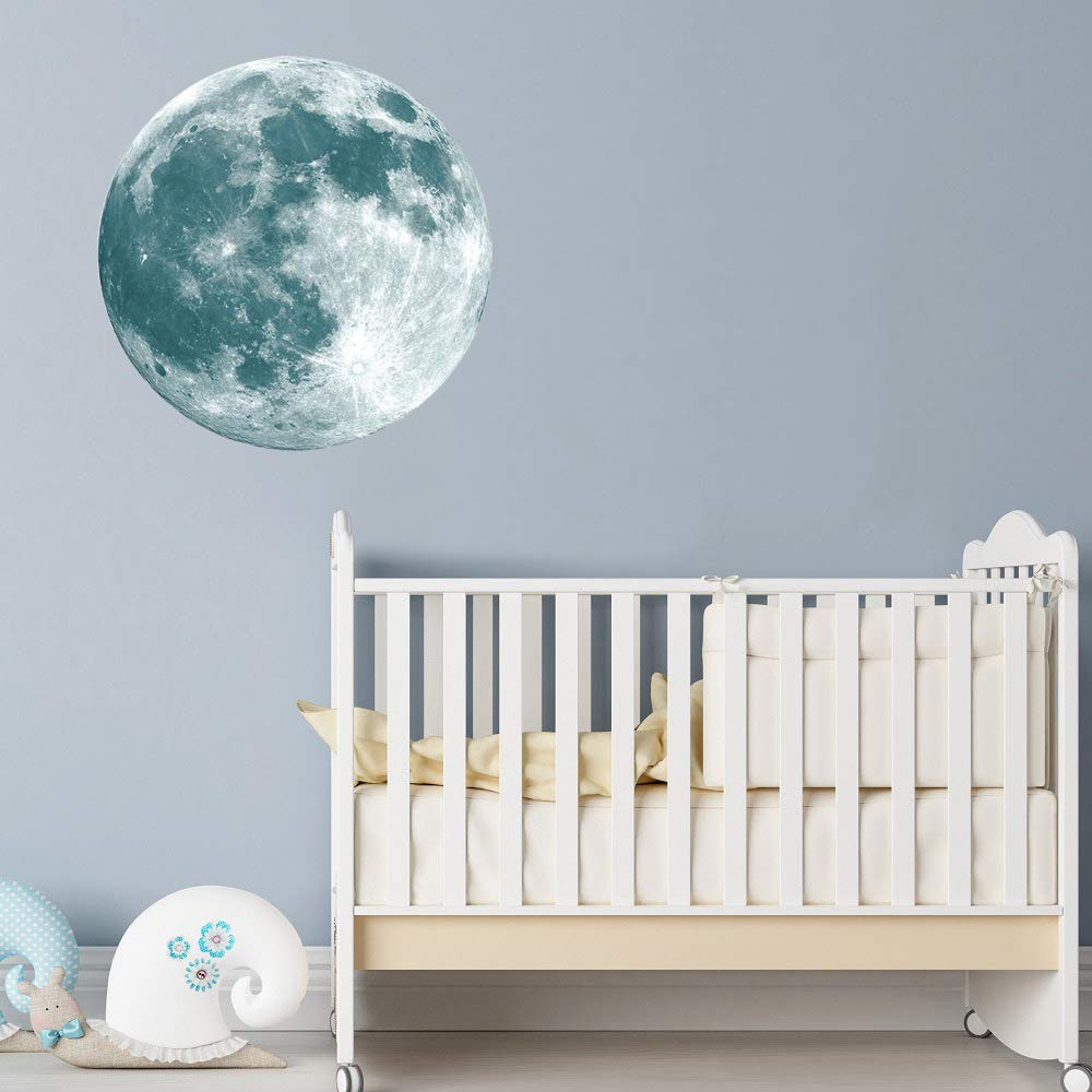 ALINKER Glow in The Dark Moon Wall Stickers - Luminous Decals for Kids Room Decor, Nursery, Bedroom (Green) | Perfect for Night Lights, Space-Themed Parties & DIY Wall Art
