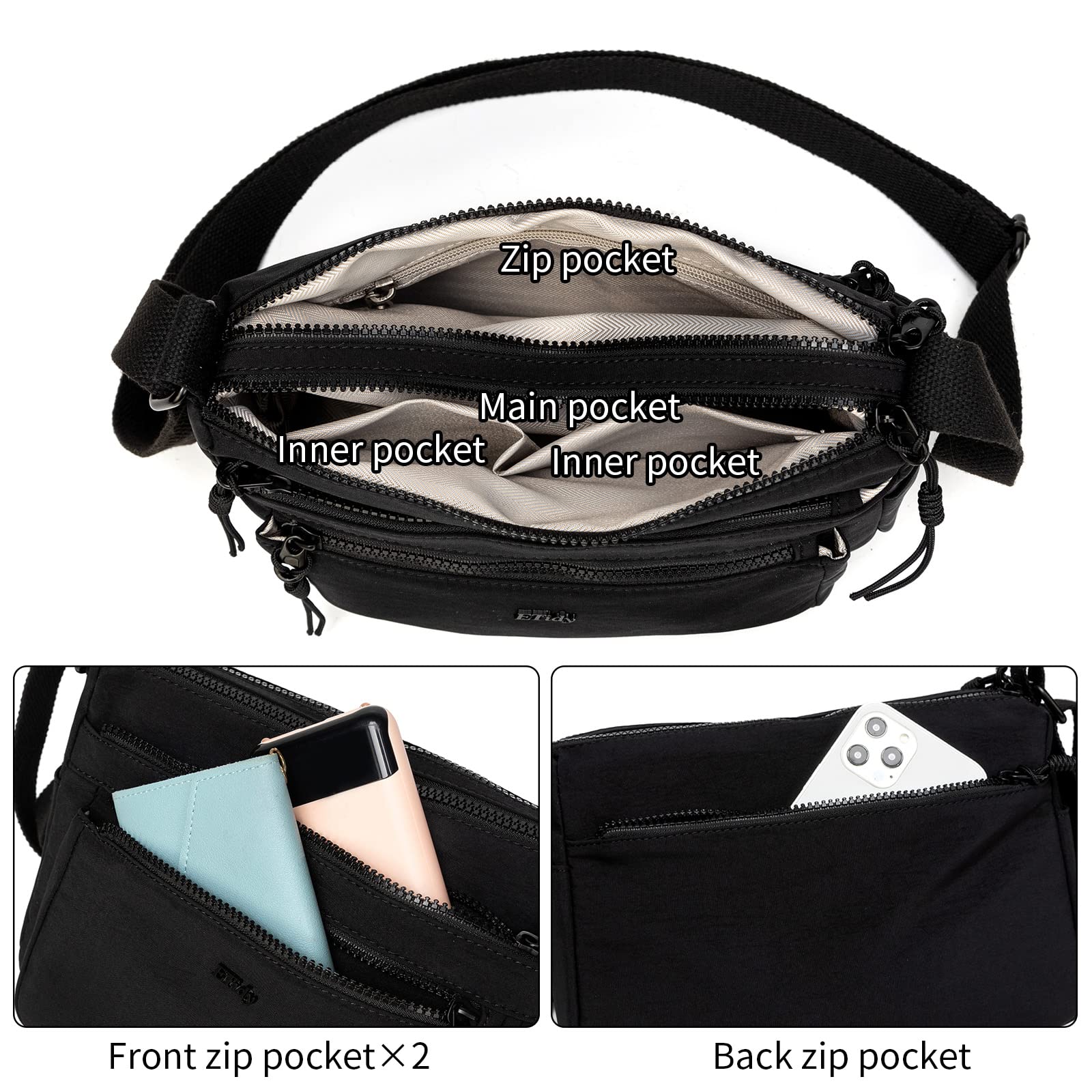 ETidy Women's Casual Nylon Shoulder Bag - Waterproof Lightweight Crossbody Purse Hobo Bag for Everyday Use, Travel & Shopping