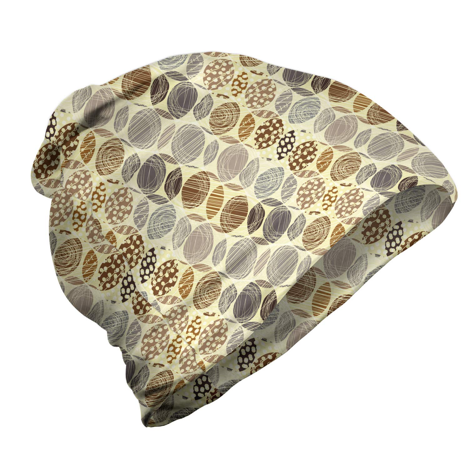 Ambesonne Unisex Beanie - Scribble Circles Polka Dot Pattern, Soft Winter Knit Hat for Men & Women, Warm Beanie for Hiking, Skiing, Outdoor Activities & Casual Wear