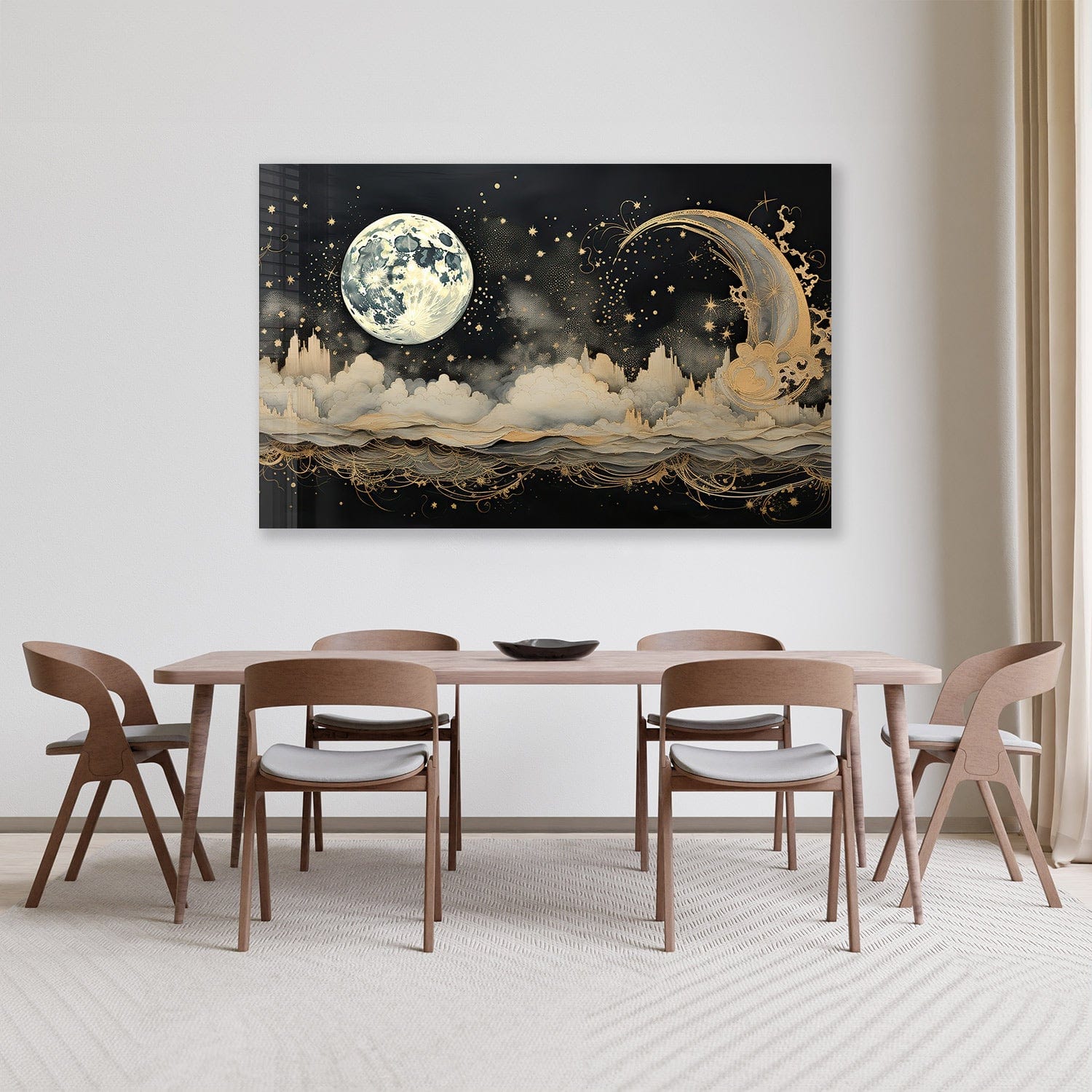 Moonlight Tempered Glass Wall Art - Elegant Illustrated Home Decor for Living Room, Bedroom & Office