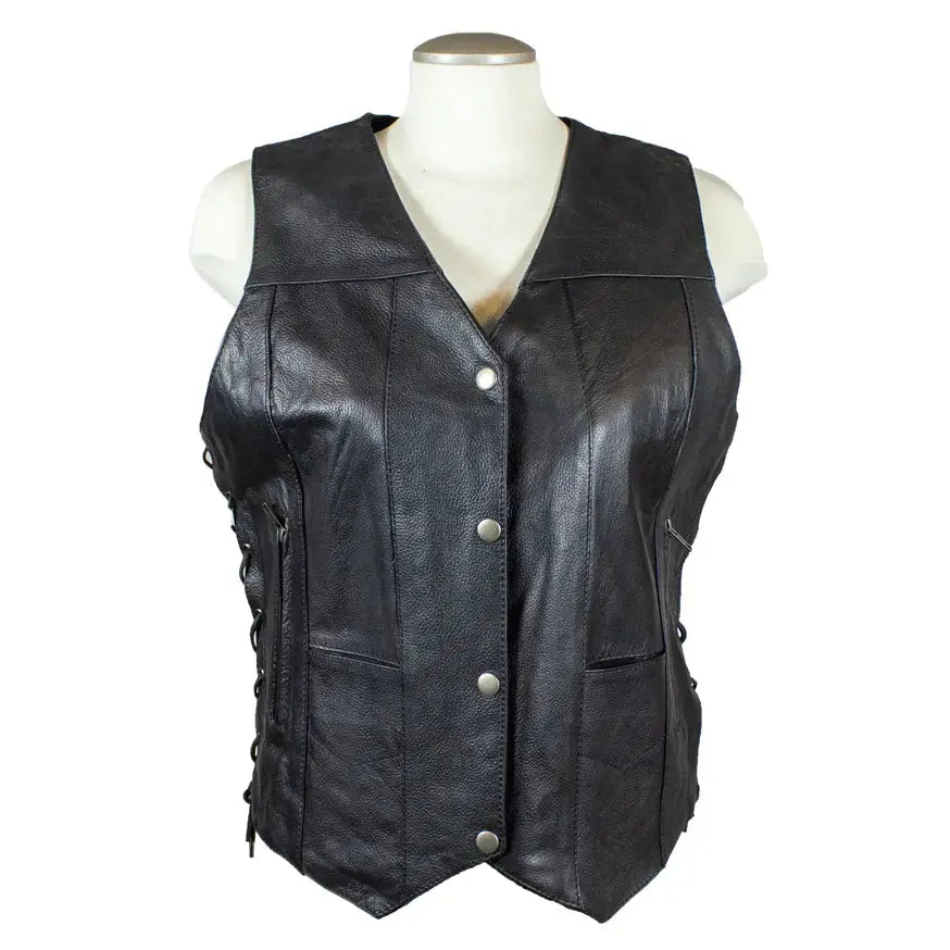 Open Road Women's Genuine Leather Vest - Stylish Biker Jacket for Motorcycle Riding & Casual Outfits