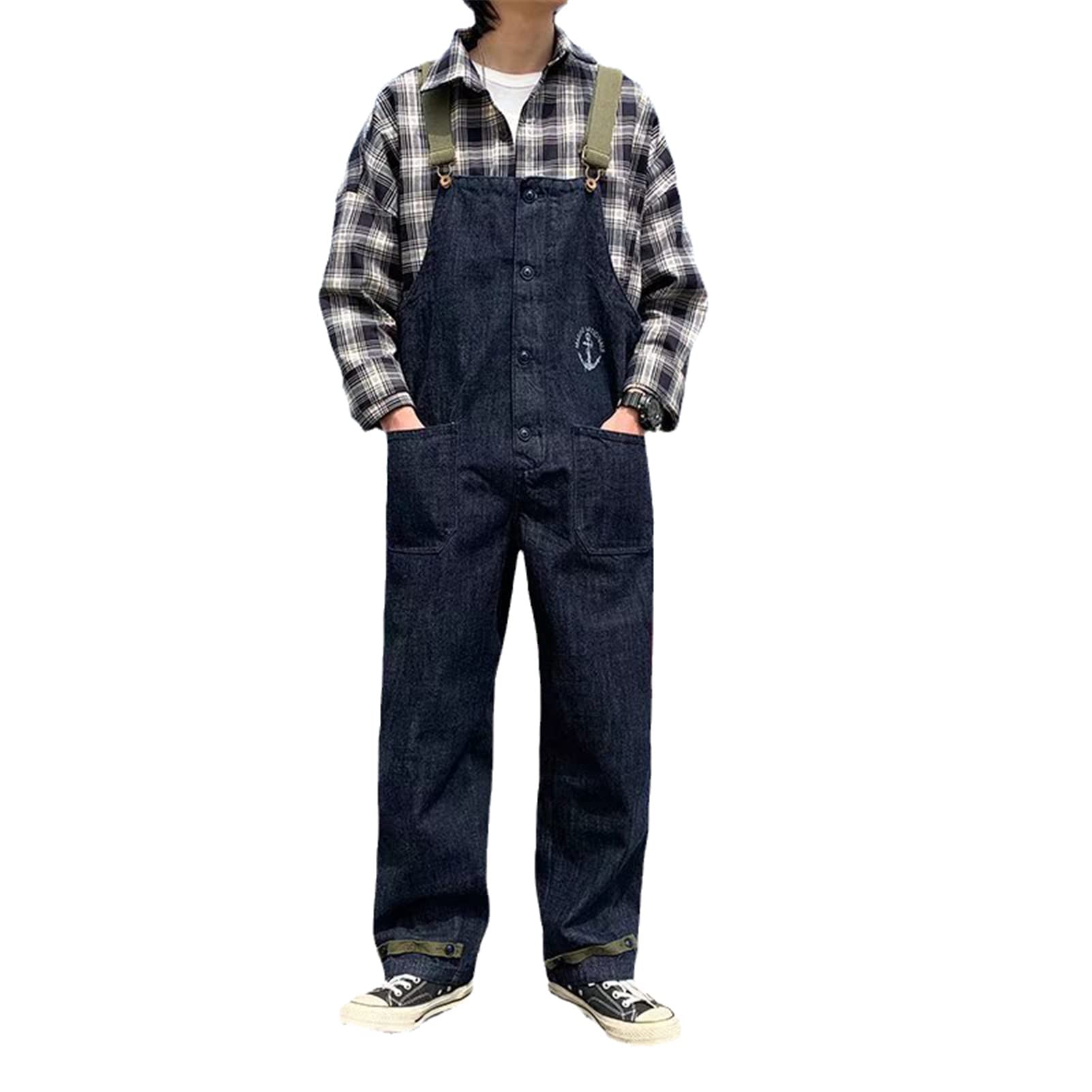 Men's Bib Overalls - Solid Color Denim Jumpsuit with Multi-Pockets | Streetwear Jogger Pants for Casual Wear | Perfect for Work, Outdoor Activities & Urban Fashion