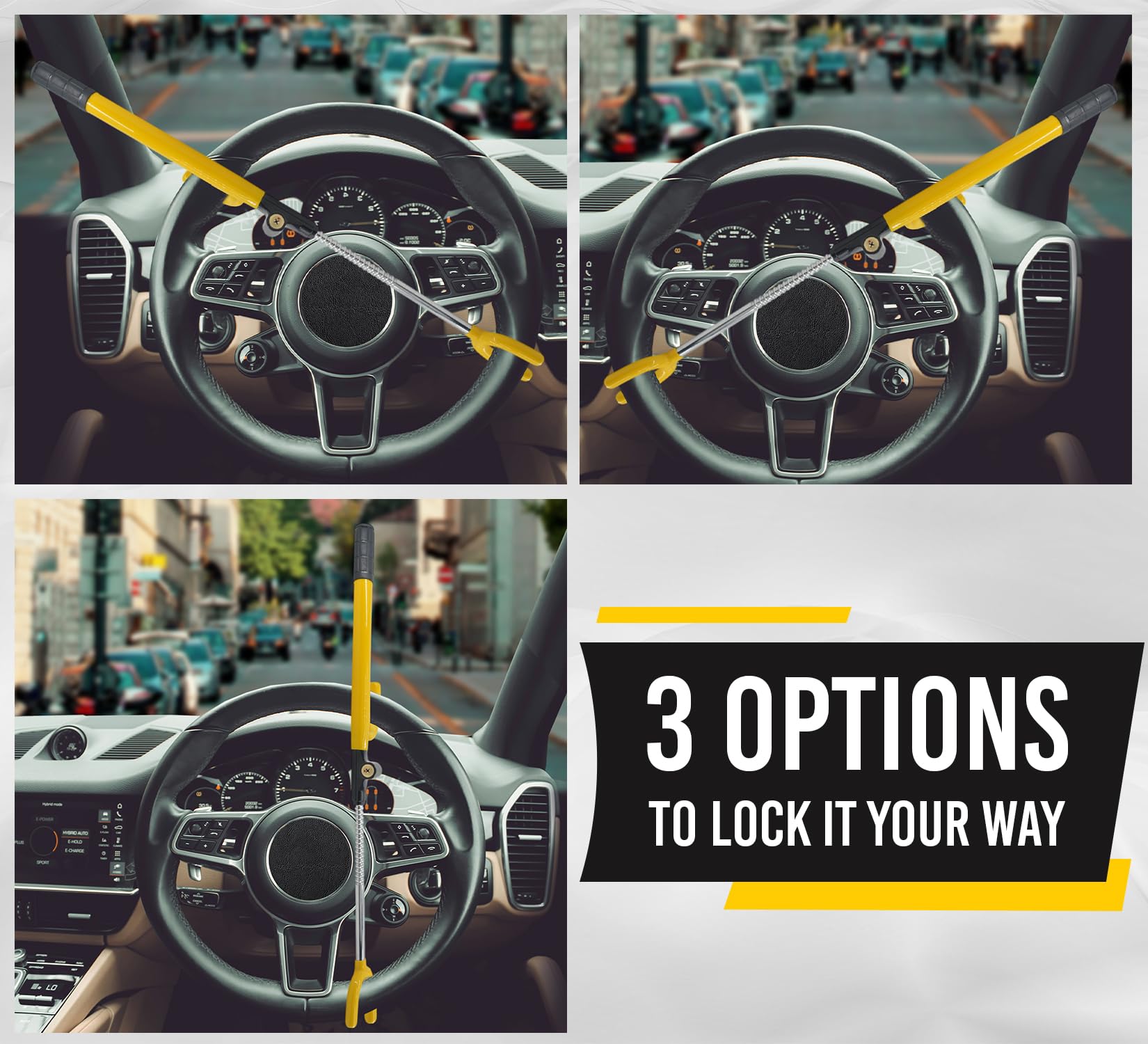 Ultra Secure Anti-Theft Car Steering Wheel Lock - No Scratch Dual Hooks & Double Metal Bars for Cars & Trucks | Perfect for Parking Security & Vehicle Protection