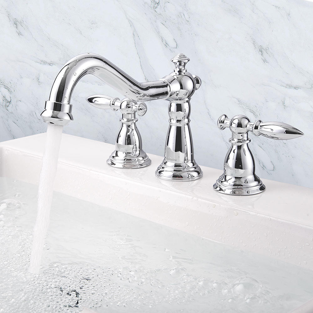 Aquaterior 8-inch Widespread Bathroom Sink Faucet with 2 Handles - 6 Hole Installation - Perfect for Modern Vanities and Guest Bathrooms