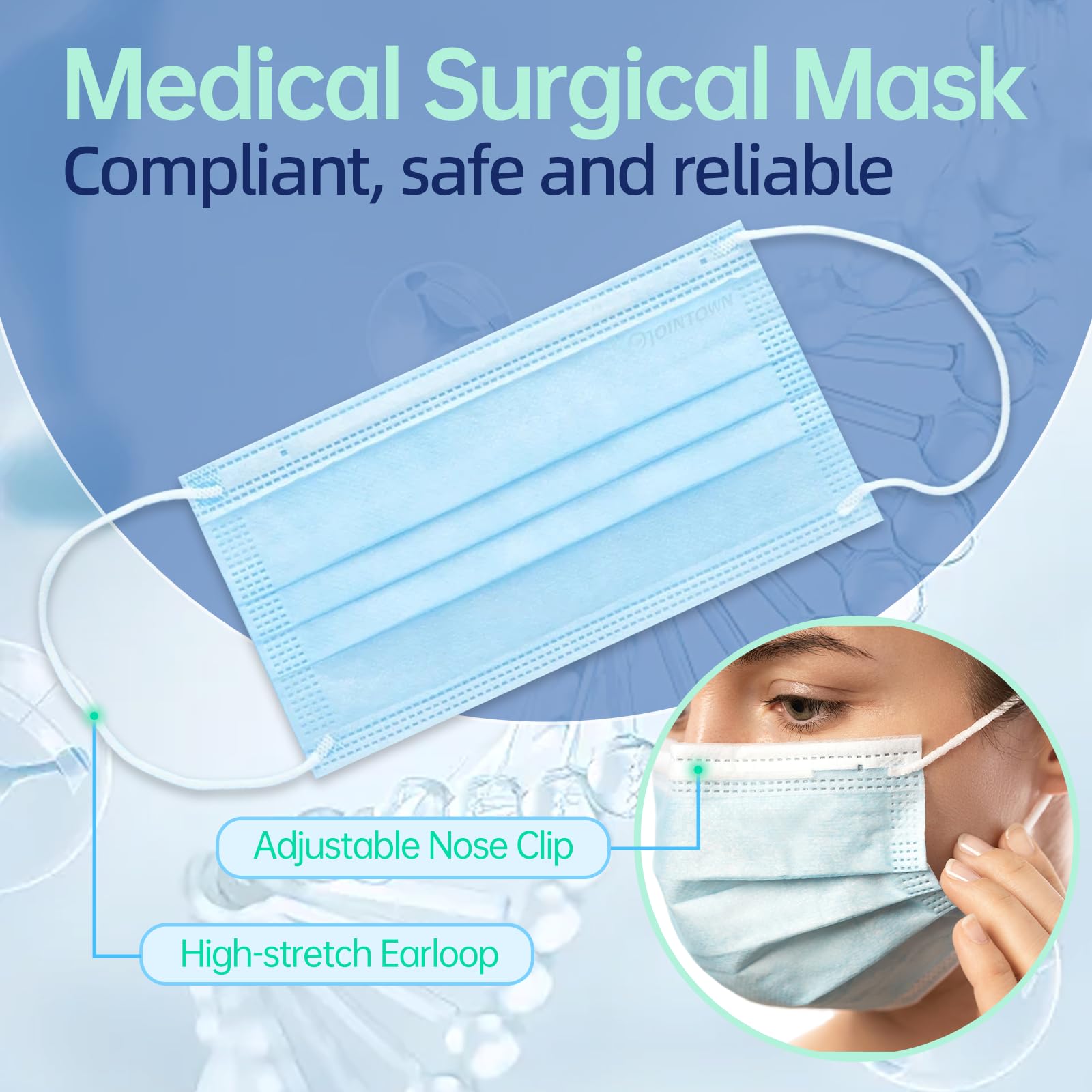 Jointown Disposable Face Masks - ASTM Level 2 Surgical Masks, 3-Ply Protection with Comfortable Elastic Earloop (2000 Pack, Blue) - Ideal for Hospitals, Schools, Offices & Public Safety