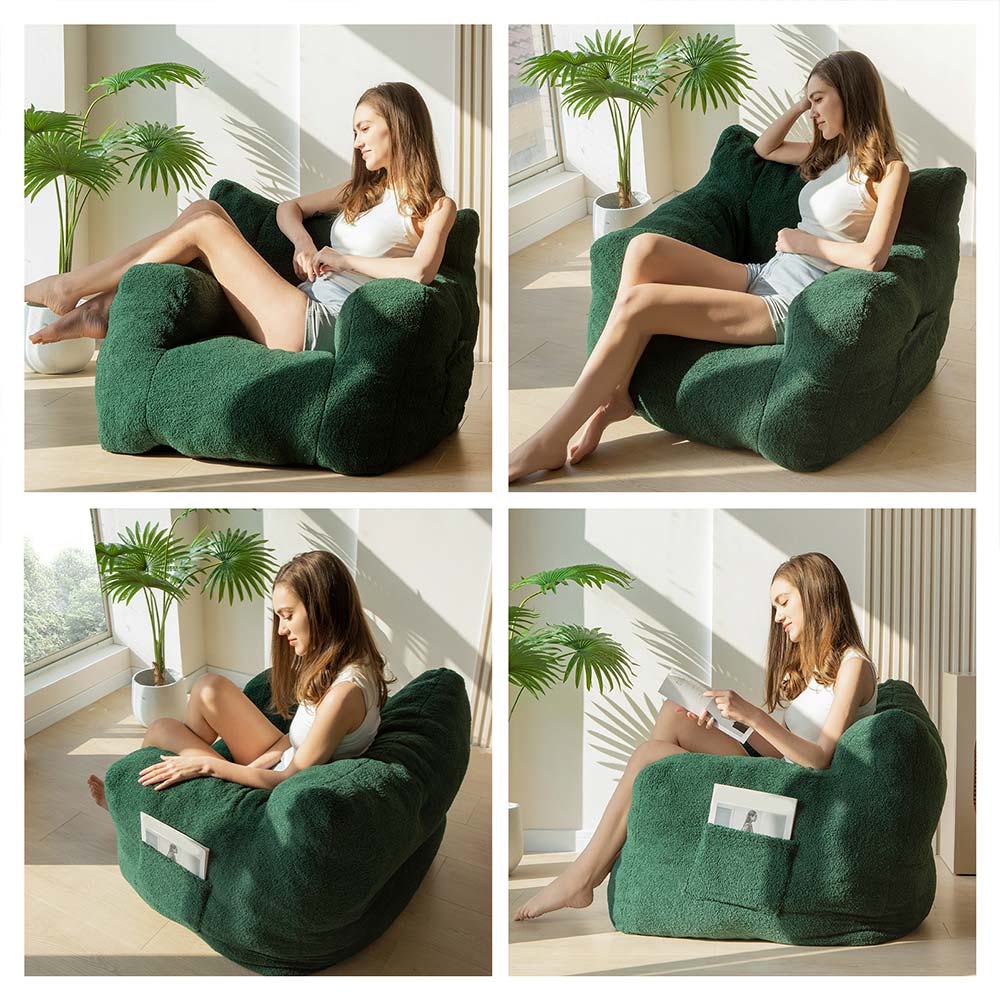 MAXYOYO Sherpa Bean Bag Chair - Boucle Tufted Oversized Bean Bag Sofa for Living Room, Bedroom & Game Room - Plush Lazy Chair for Adults & Kids - Soft Green Cozy Seating for Relaxing, Reading & Lounging