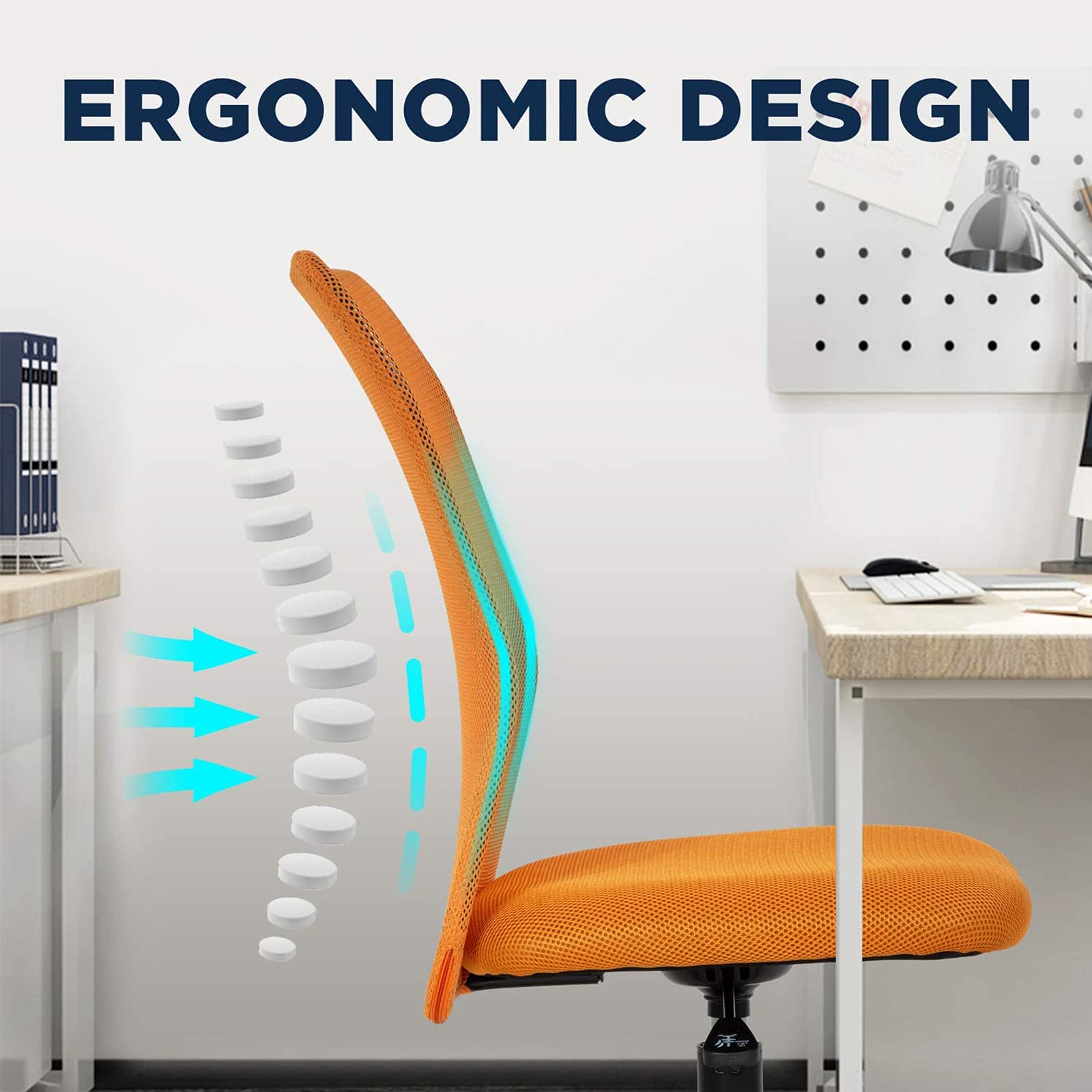Ergonomic Mid Back Mesh Office Chair with Adjustable Height & Lumbar Support - Modern Armless Rolling Chair for Home Office, Computer Desk, and Executive Tasks (Orange) - Perfect for Long Work Hours, Gaming, and Remote Work Comfort